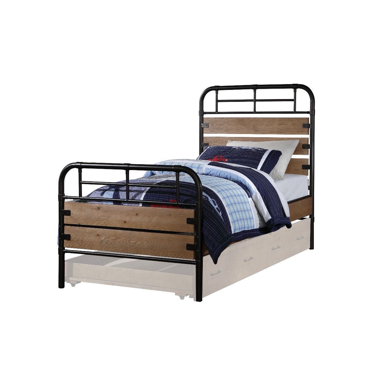 ACME Adams - Twin Bed - Antique Oak & Gunmetal | Meri Furniture