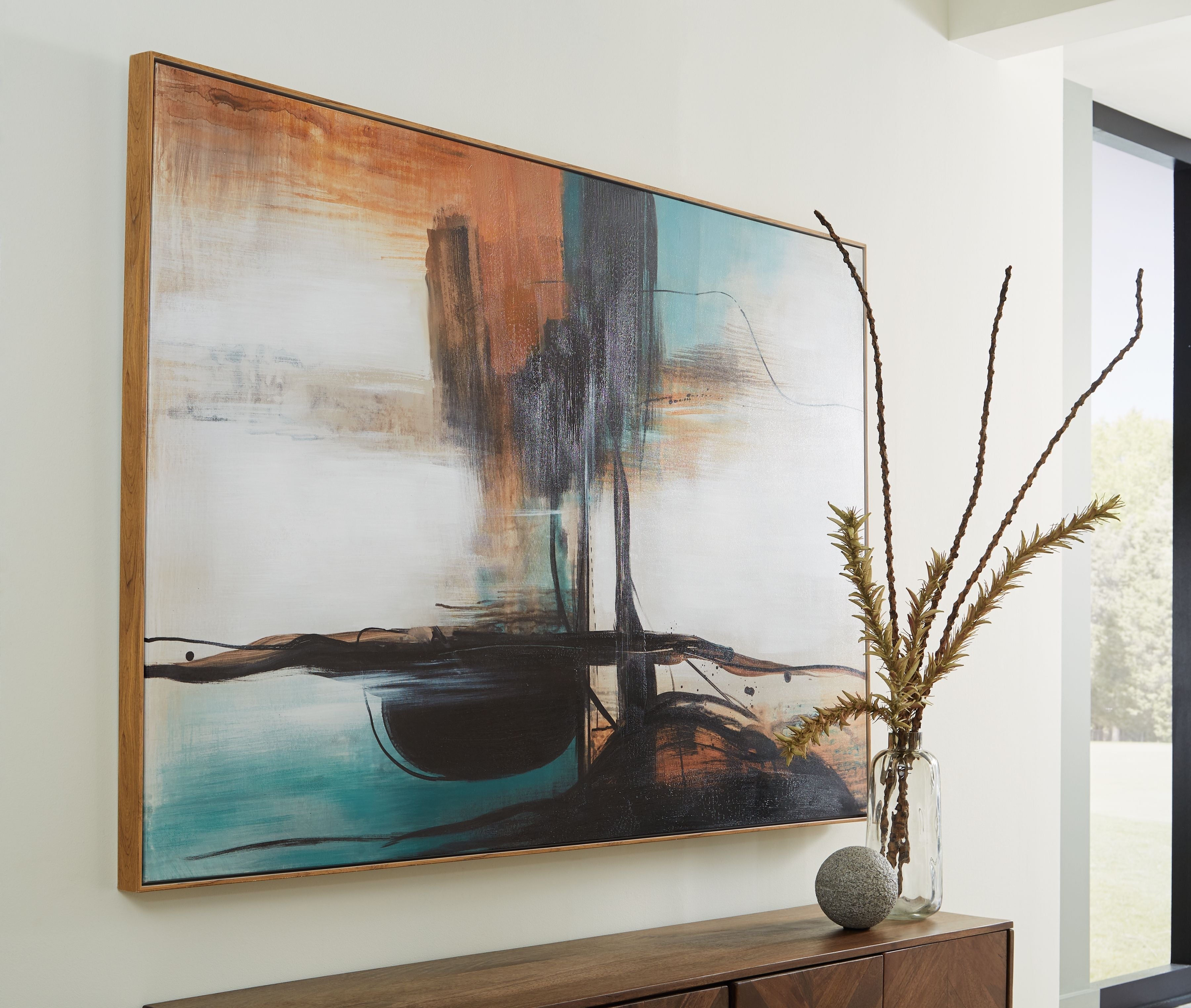 Ashley Furniture Brunonia - Teal / Orange / Black - Wall Art | Meri Furniture