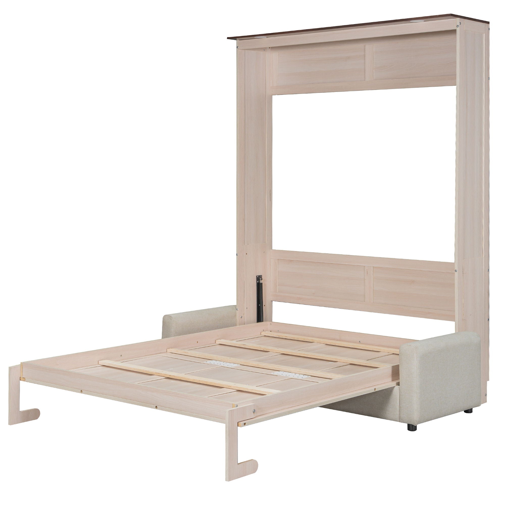 Queen Size Murphy Bed With Sofa And LED - Beige