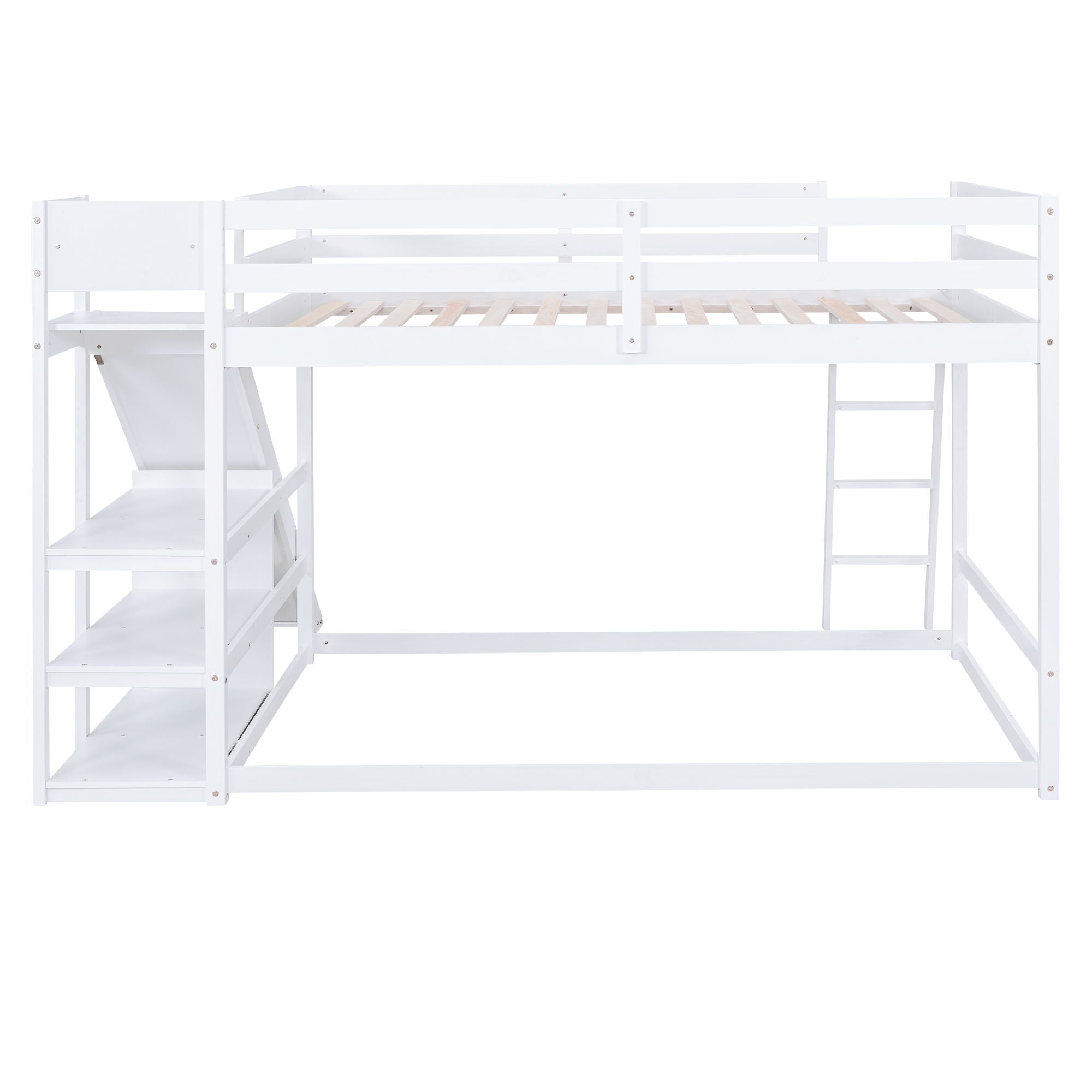 Bunk Bed With Ladder, Slide, And Shelves Pine Wood