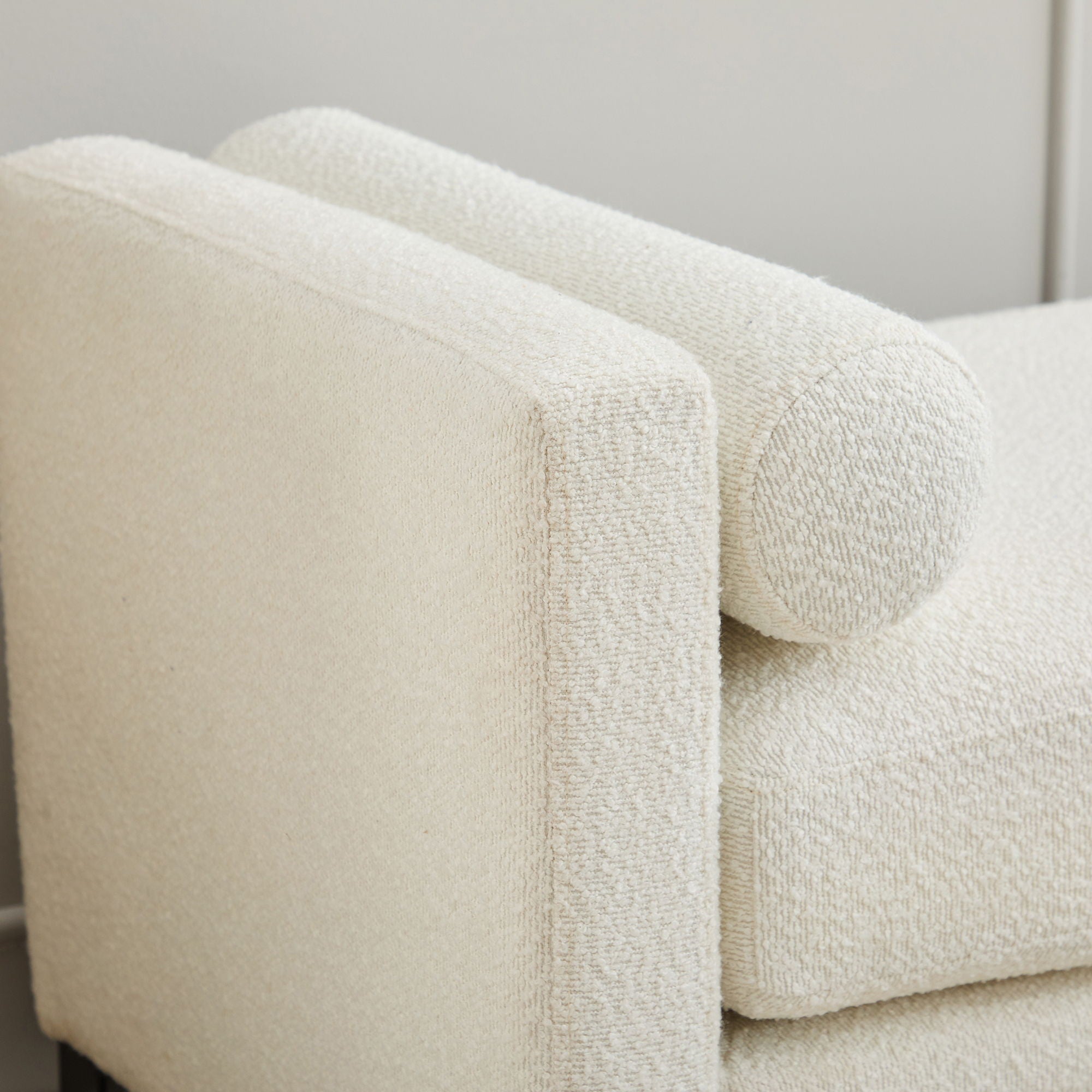 Elegant Upholstered Bench, Daybed, Ottoman With Wood Legs & Bolster Pillows - Ivory Boucle