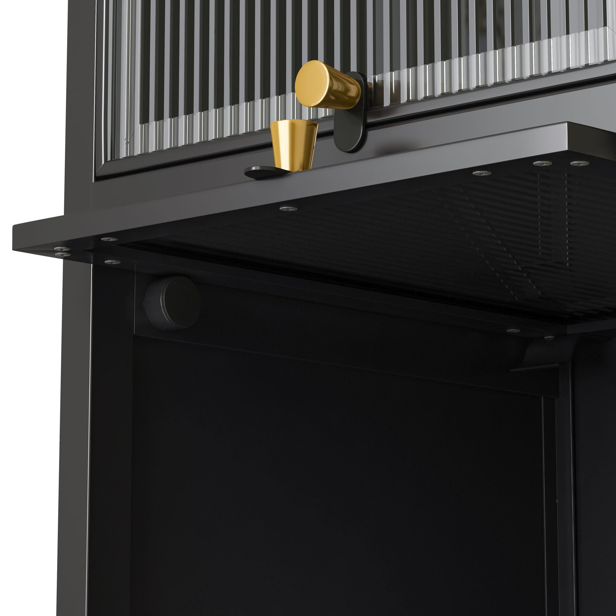 Glass Door Cabinet With Tier Storage