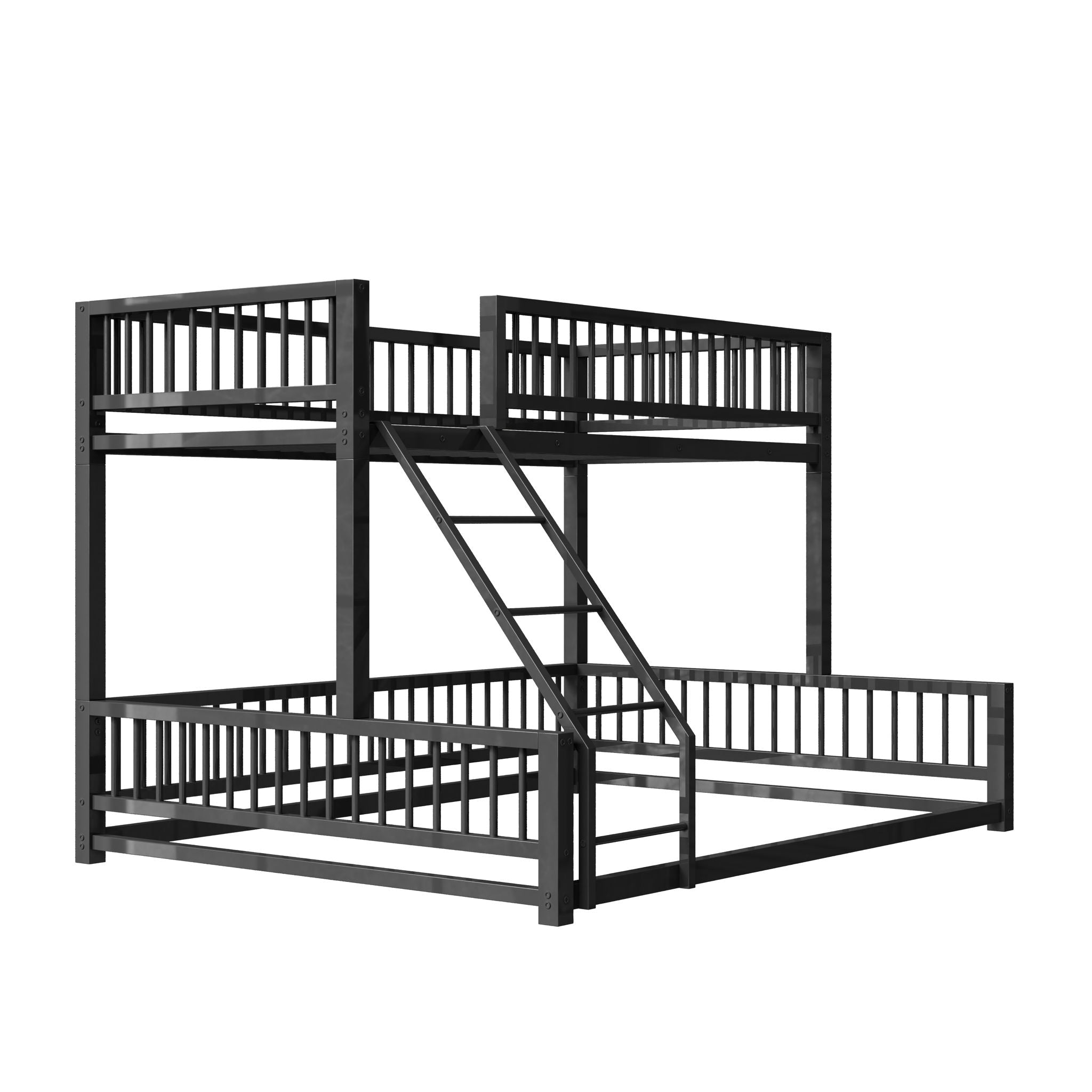 Bunk Bed Frame With Ladder And Safety Guardrails