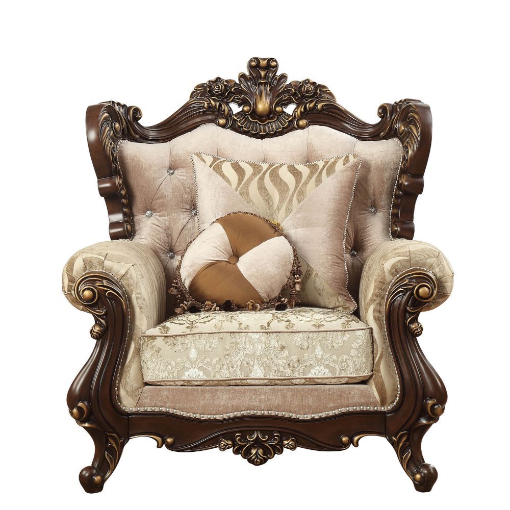 Shalisa - Chair With 2 Pillows Same Lv01587) - Fabric & Walnut