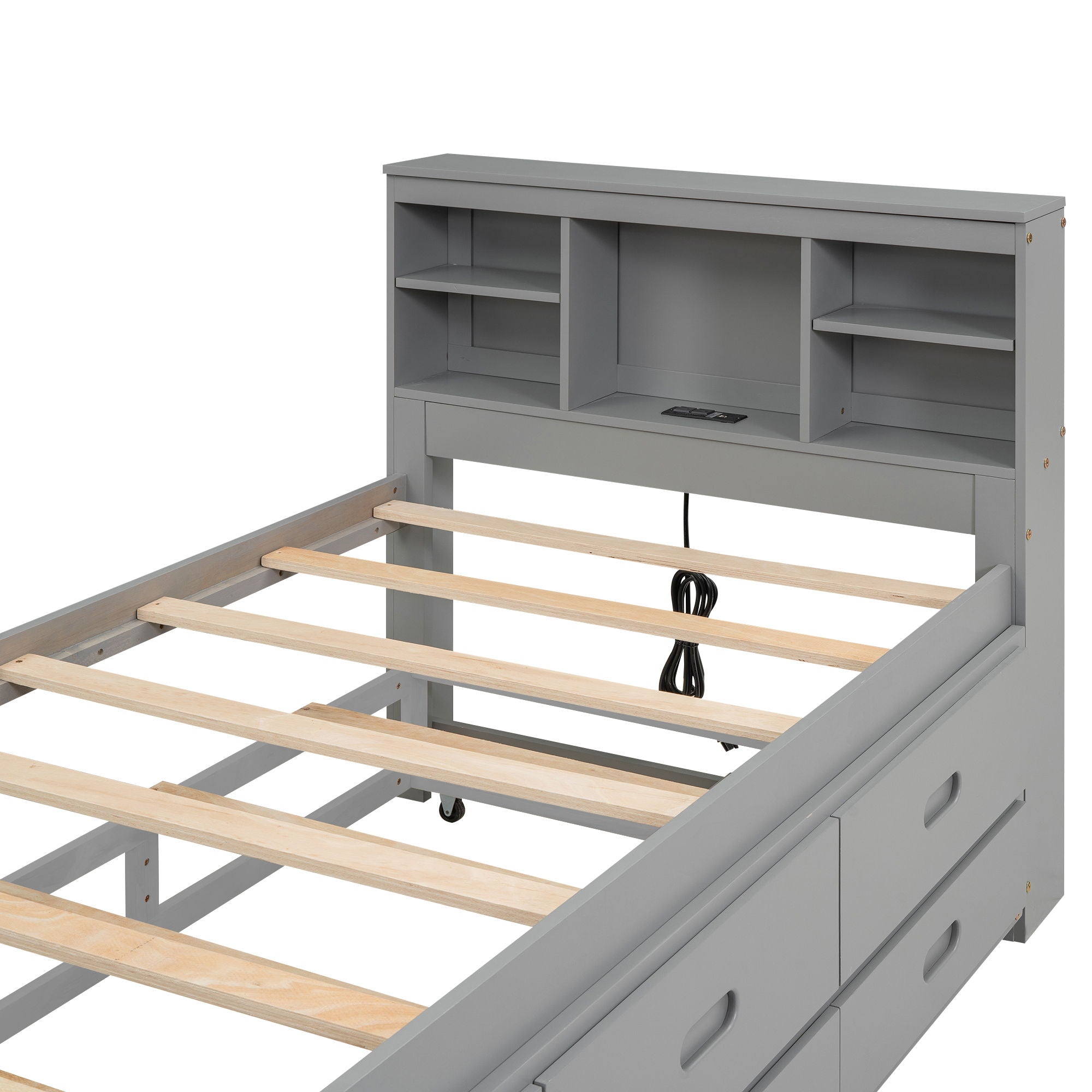 Platform Bed With Storage Headboard, USB, Trundle And 3 Drawers