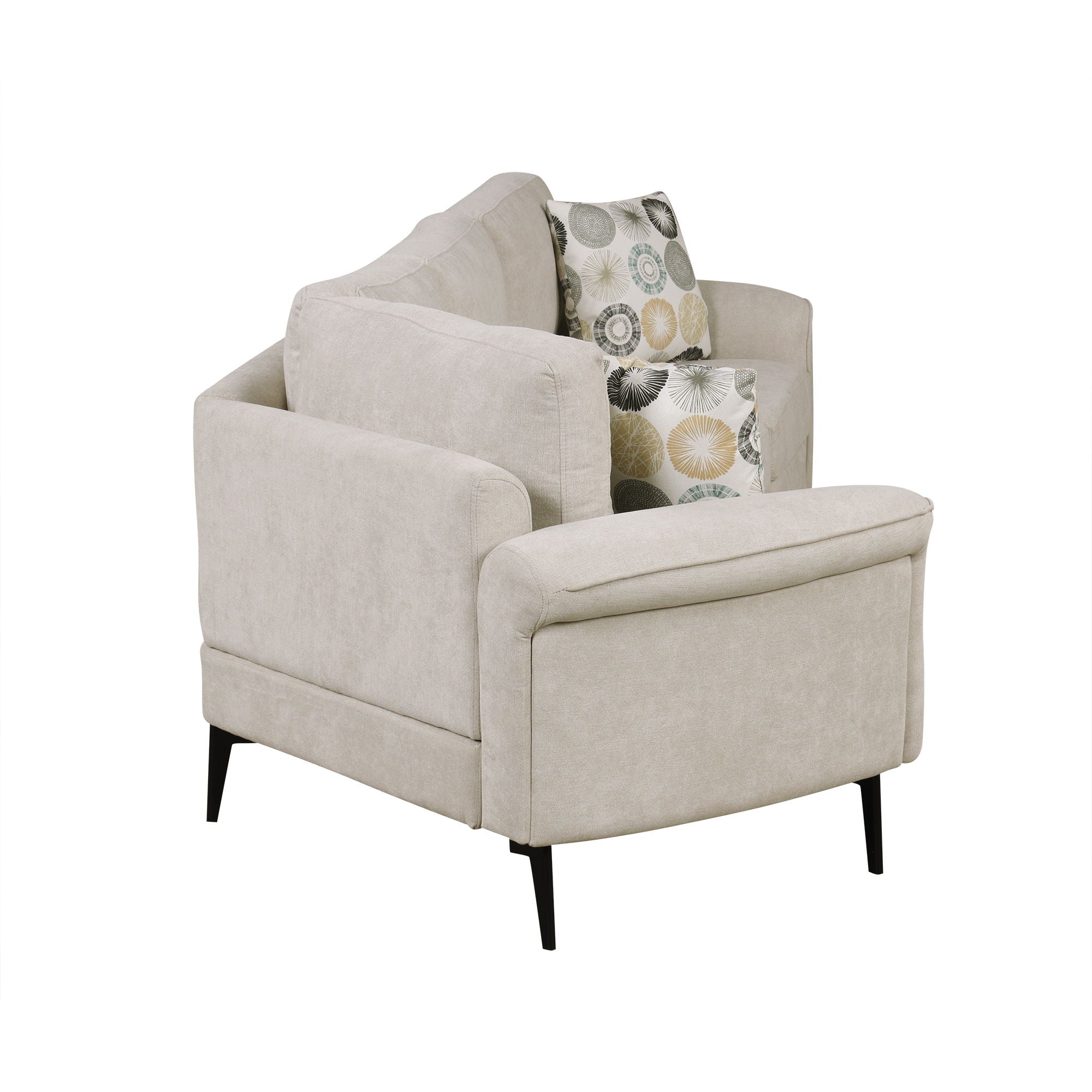 Upholstered 3 Seater Curved Sofa With Printed Pillows Chenille