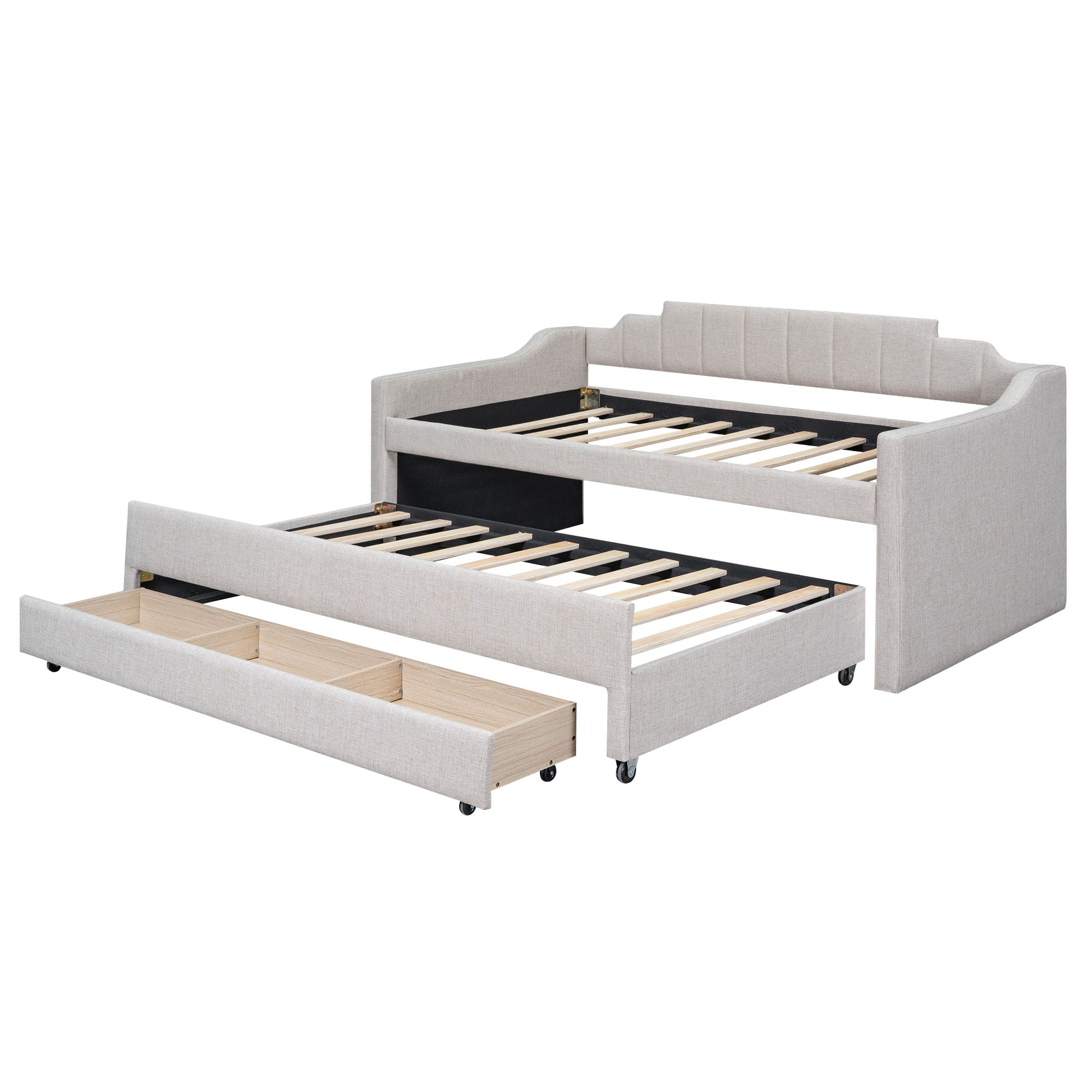 Upholstered Simple Design Daybed With Trundle And 3 Drawers