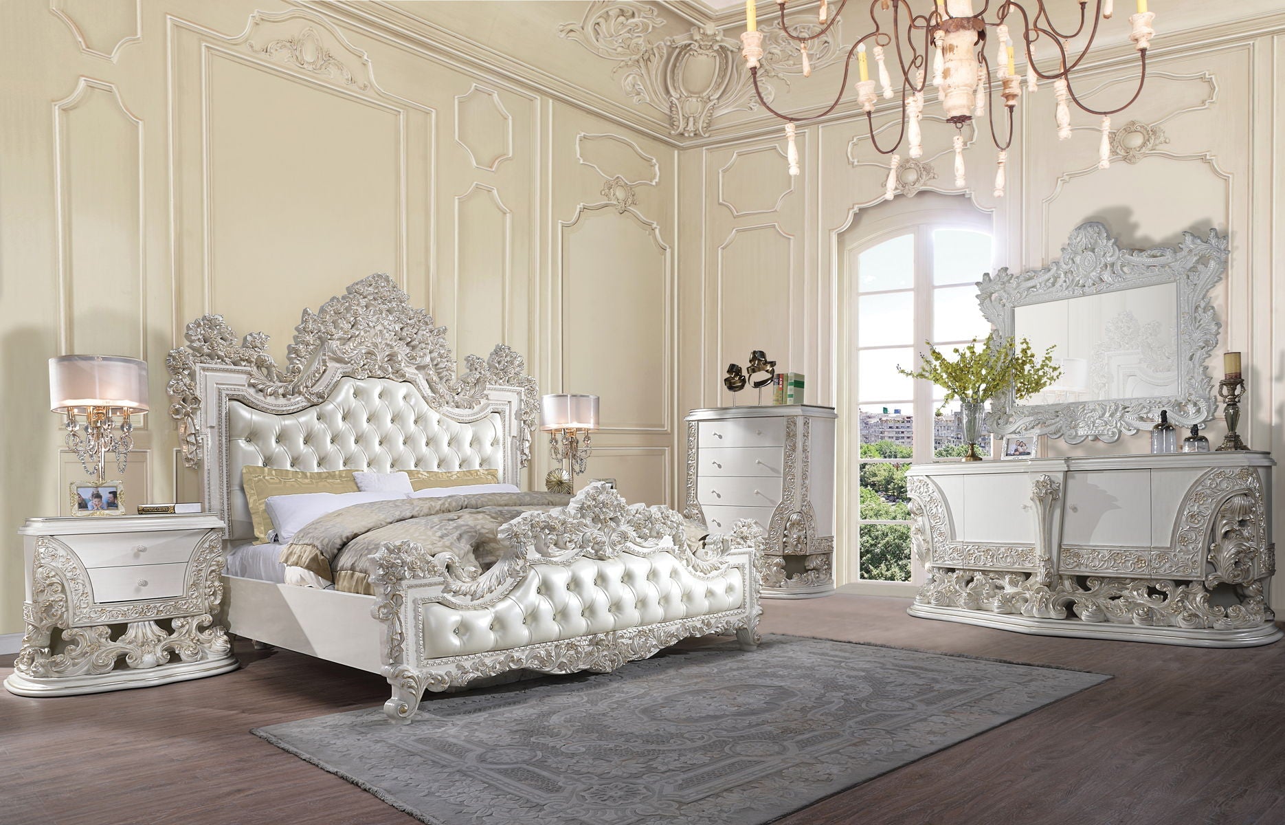ACME Adara - Mirror - Antique White Finish | Meri Furniture