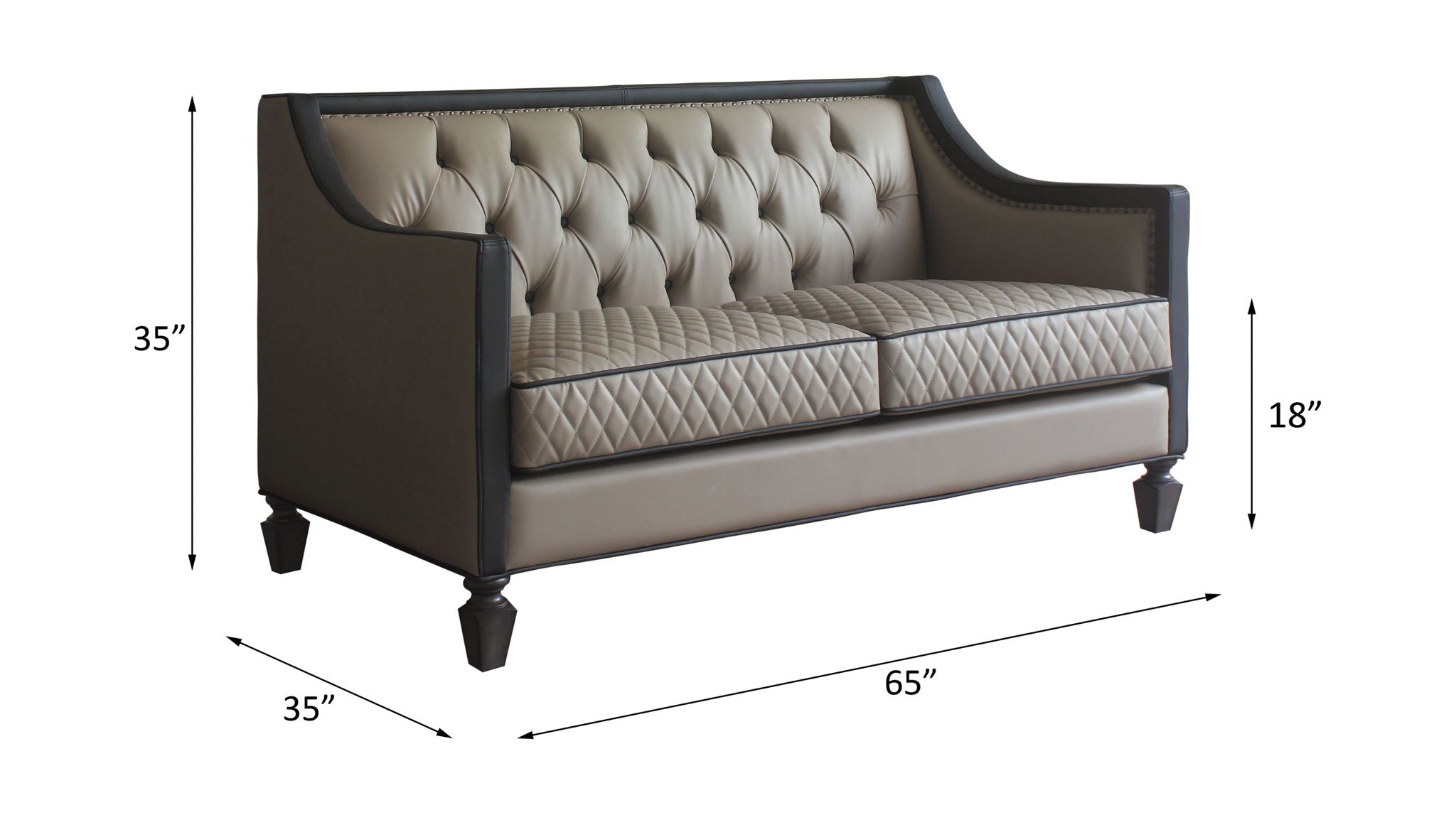 House Beatrice - Loveseat With 3 Pillows - Tan Synthetic Leather , Black Synthetic Leather & Charcoal
