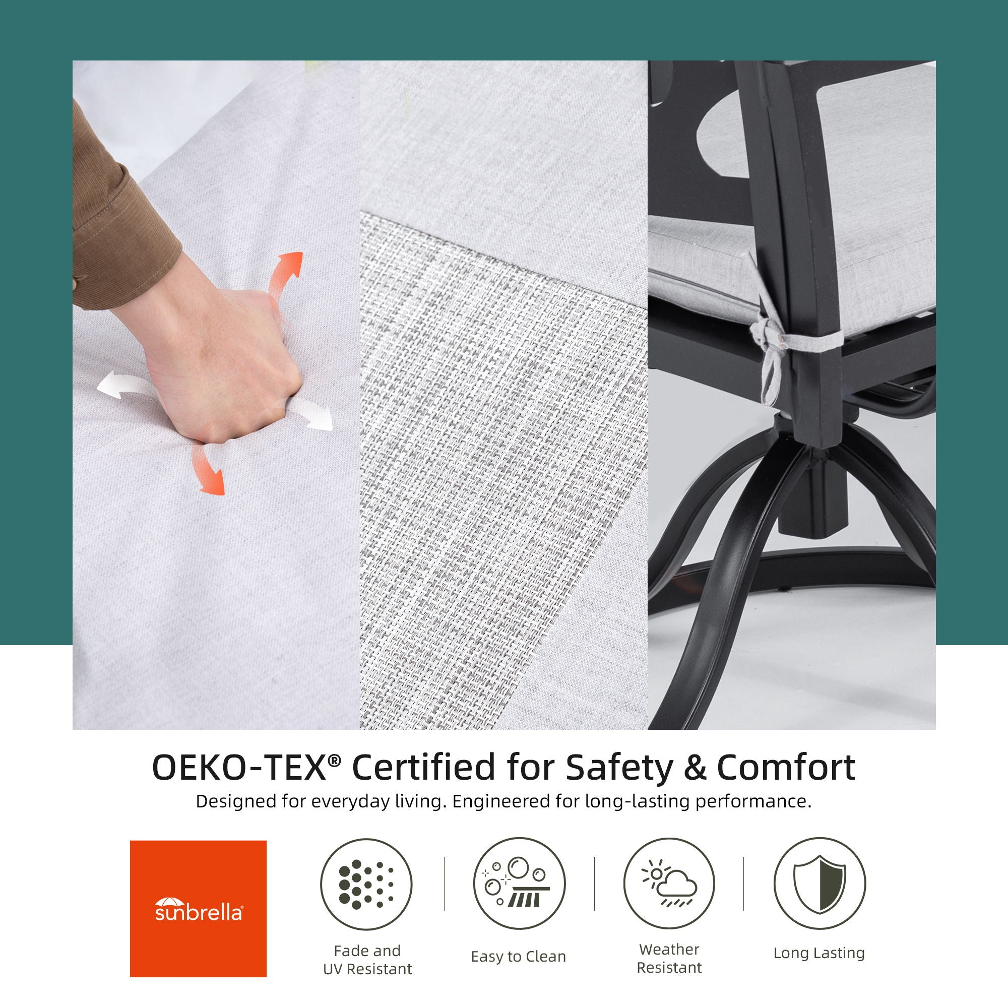 Outdoor Patio Swivel Rocker With Outdoor Grade Sunbrella Cushions, Branch Like Backrest (Set of 2) - Bourbon Brown