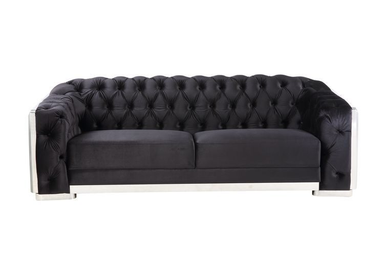 ACME Pyroden - Sofa - Black Velvet & Chrome Finish | Meri Furniture