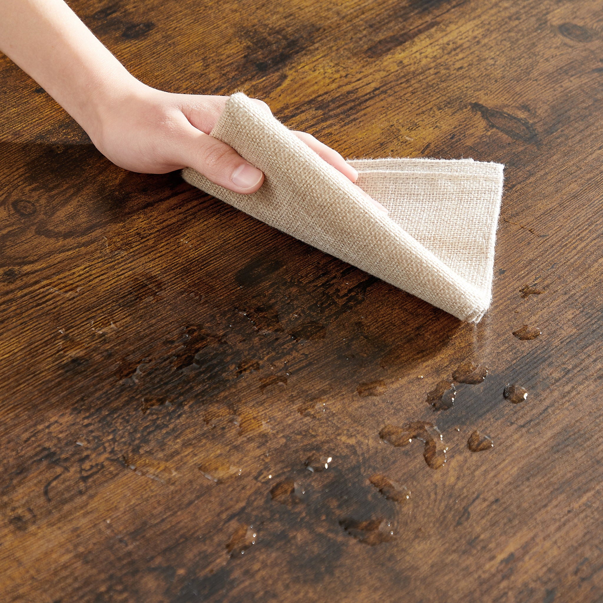 Rustic Rectangular Large Dining Table, Waterproof Desk For 8 People, & Steel With Adjustable Legs - Black / Rustic Brown