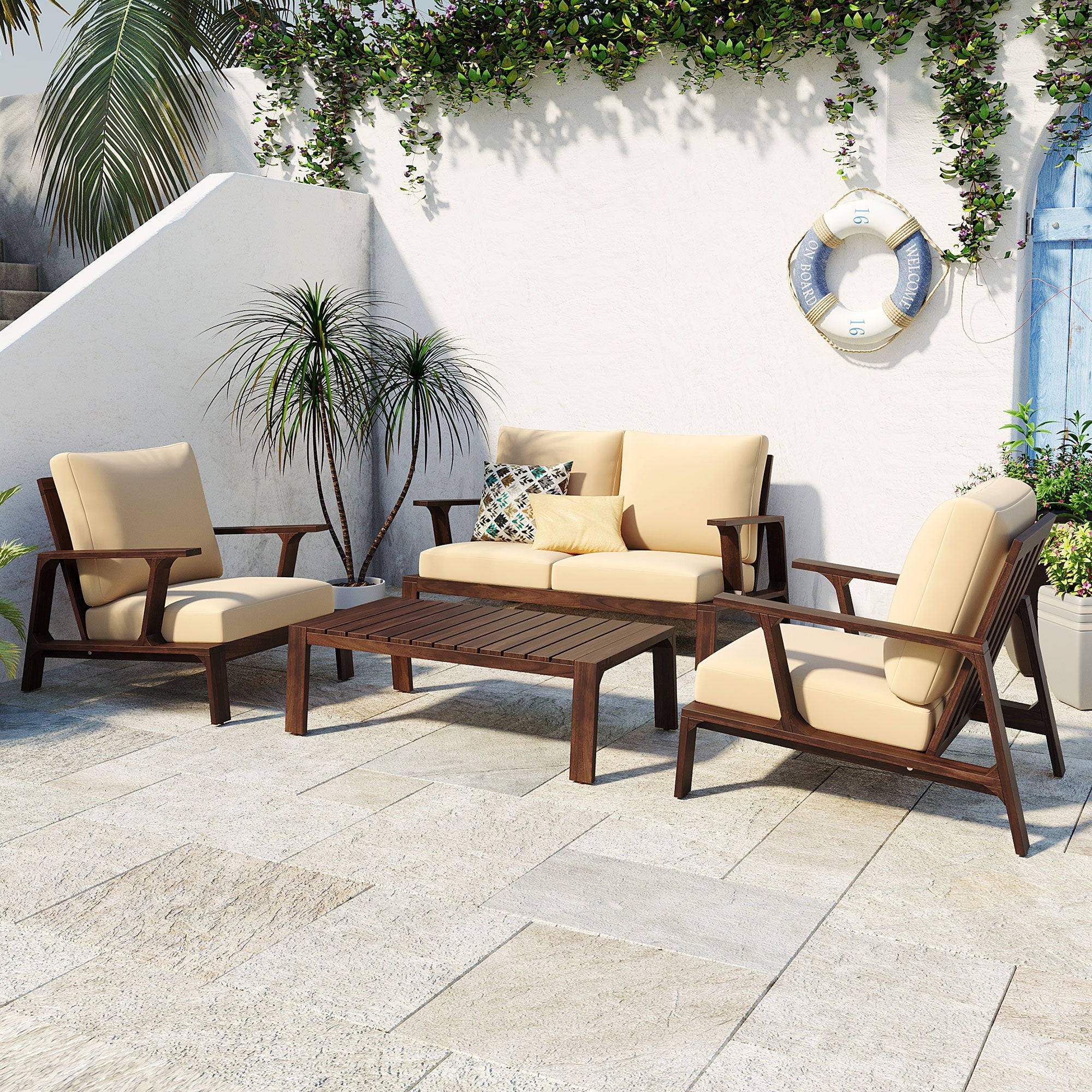 4 Piece Outdoor Sofa Set With Cushions And Coffee Table
