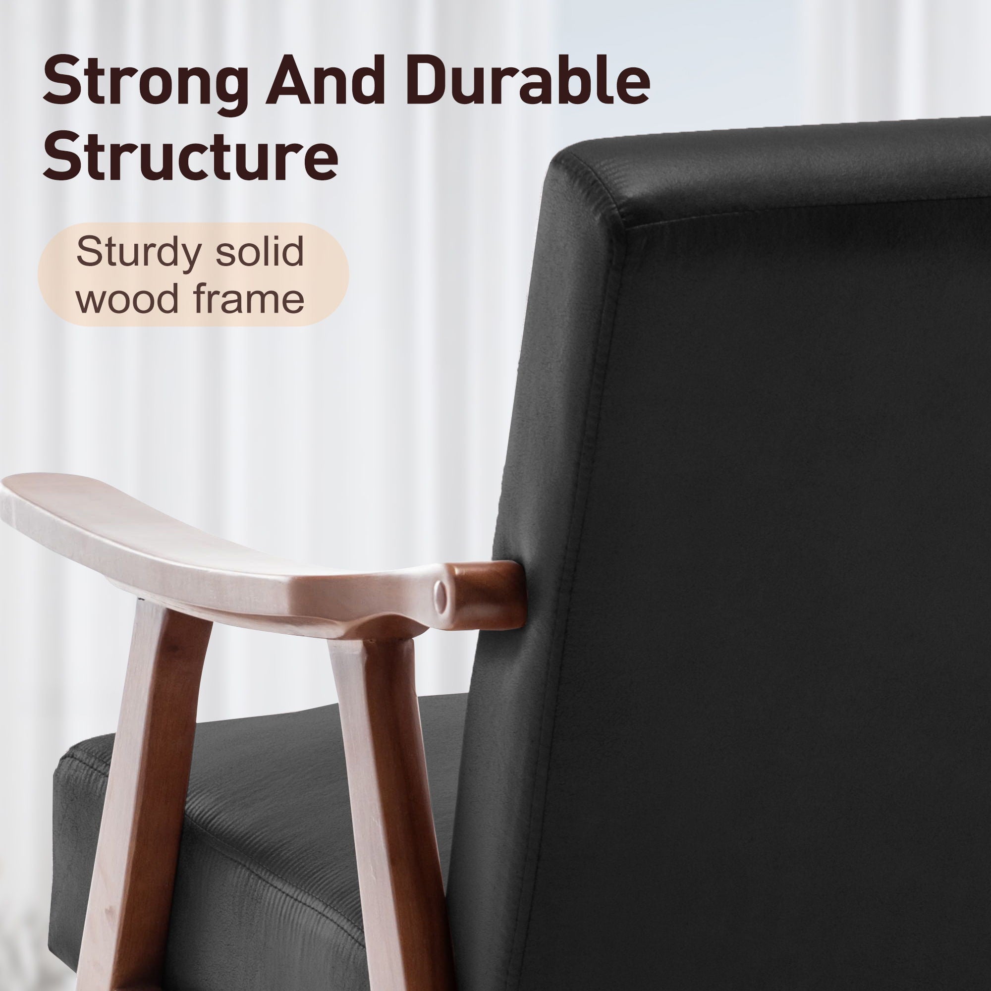 Mid Century Modern Accent Chair With Solid Wood Frame And Extra Thick Backrest