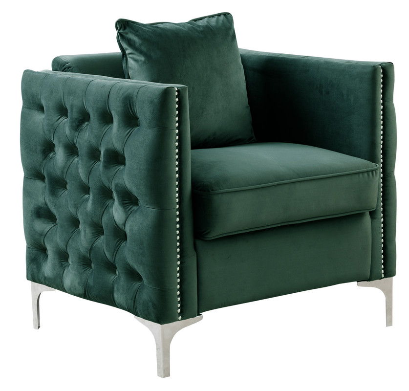 Bayberry 34"W Green Velvet Chair with 1 Pillow