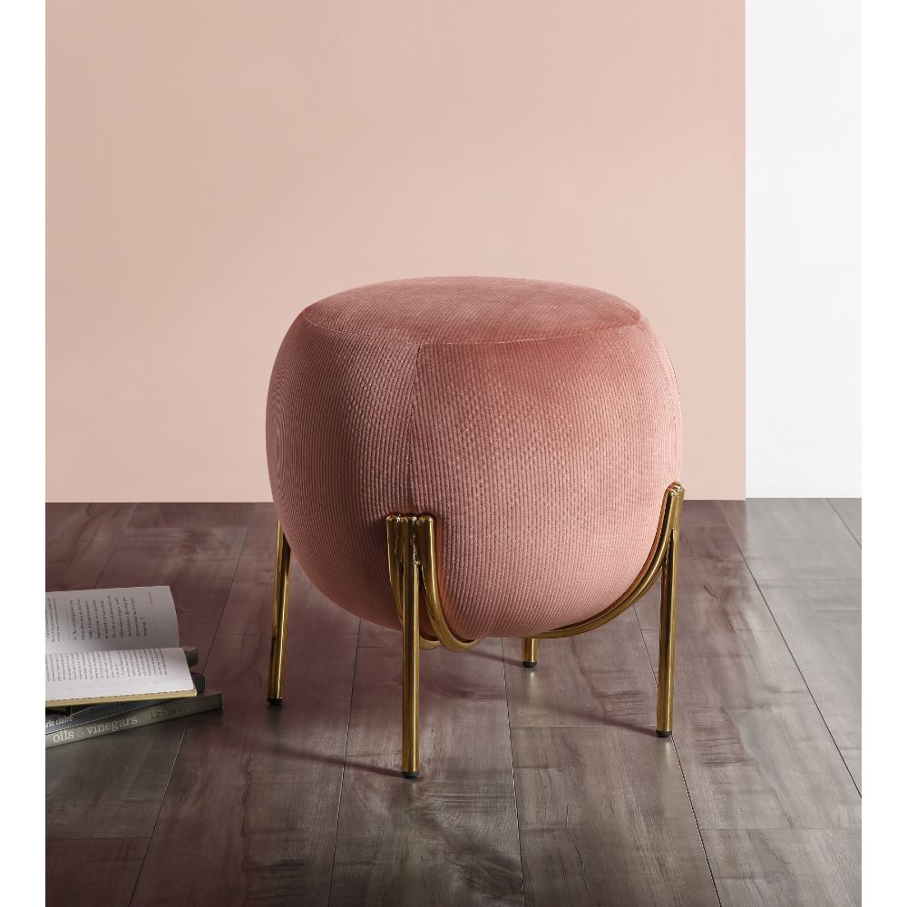 ACME Assembled, Backless Round Ottoman (NO Storage) • Fully Padded Seat: Corduroy • Armless • Wooden Inner Frame • Metal Straight Leg | Meri Furniture