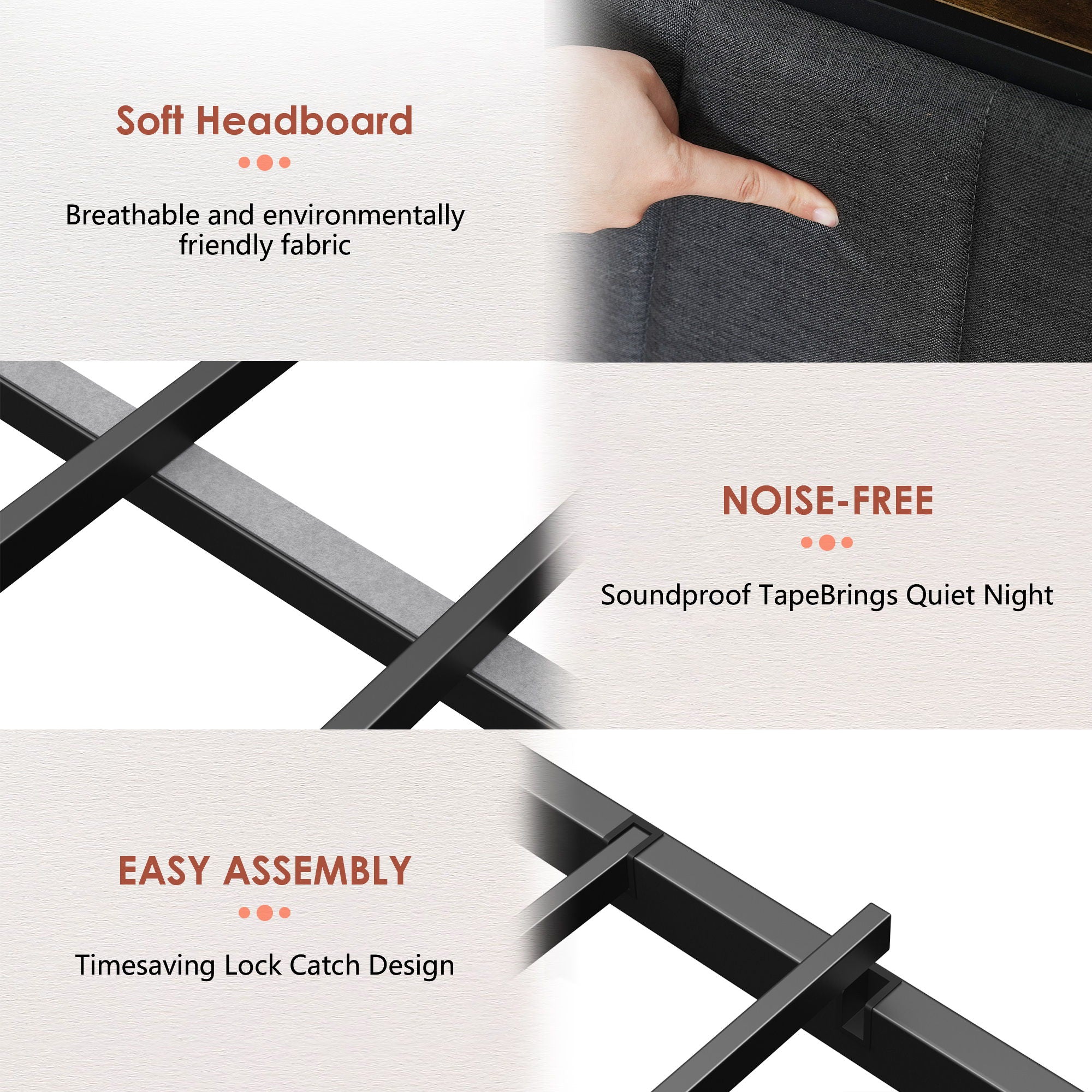 Upholstered Platform Bed Frame With Storage Drawers, USB Ports, LED Lights