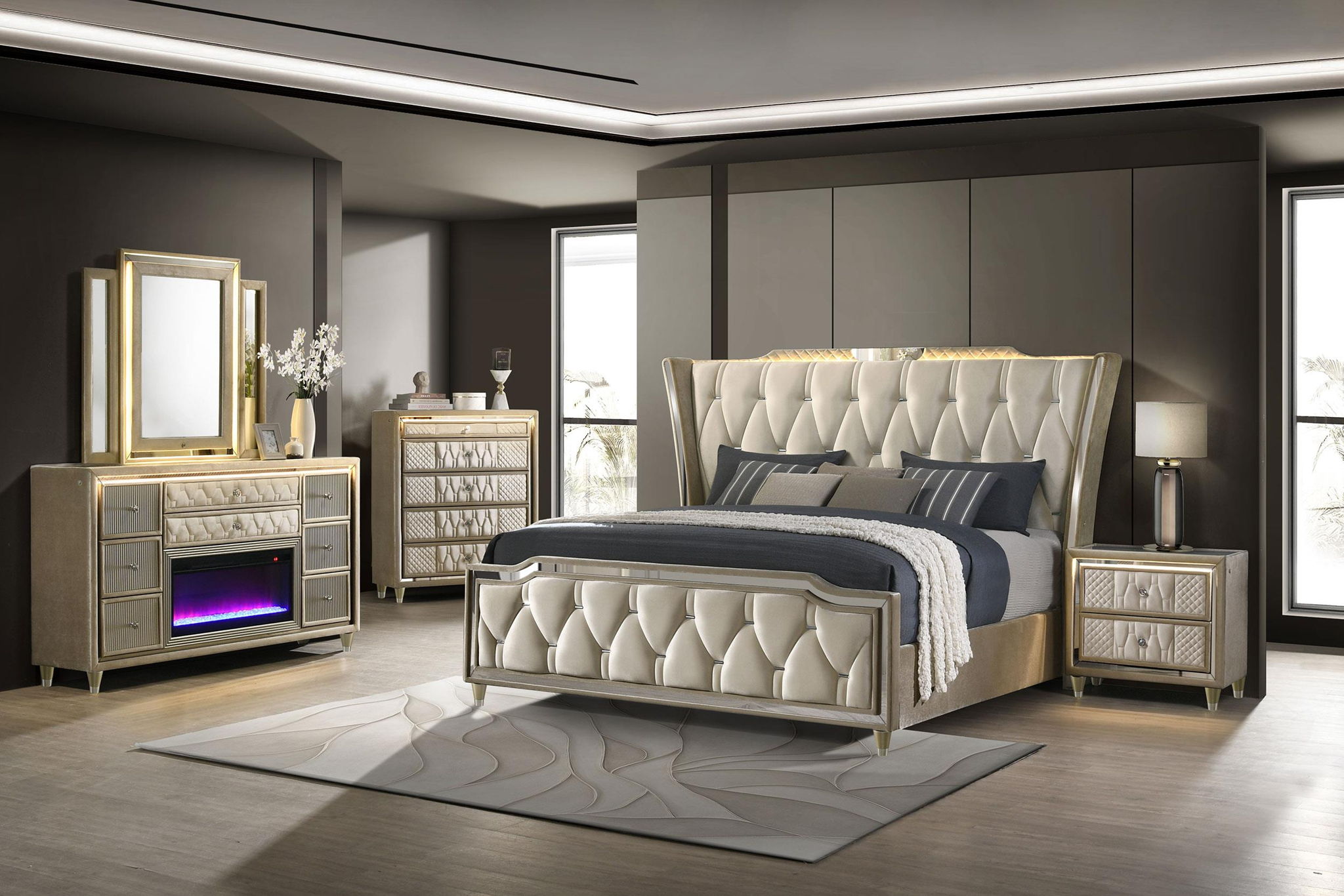 Lorient 2-drawer LED Nightstand with USB Ivory and Camel
