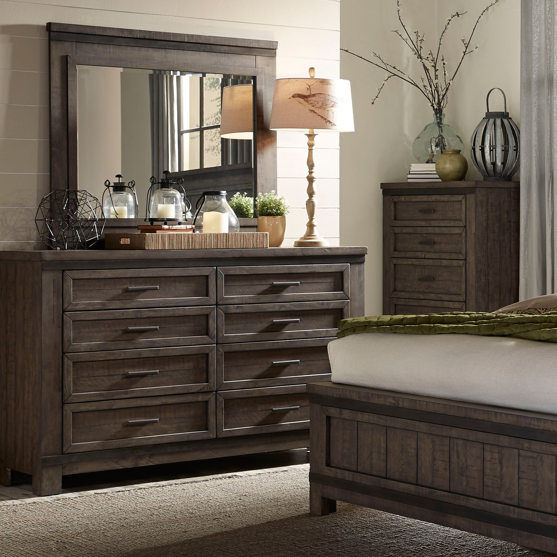 Liberty Furniture Thornwood Hills - Dresser & Mirror - Dark Brown | Meri Furniture