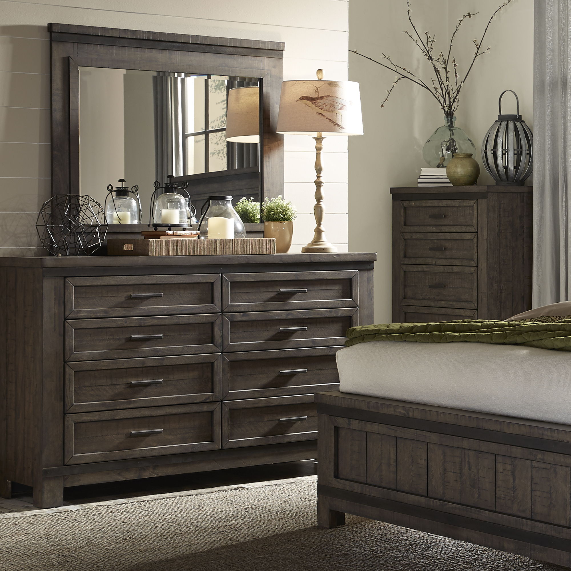 Liberty Furniture Thornwood Hills - Dresser & Mirror - Dark Brown | Meri Furniture