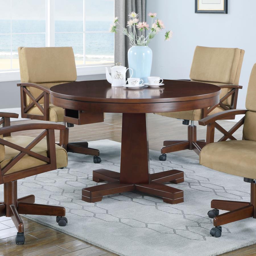 Coaster Fine Furniture Marietta - Round Dining And Billiard Poker Game Table - Tobacco | Meri Furniture