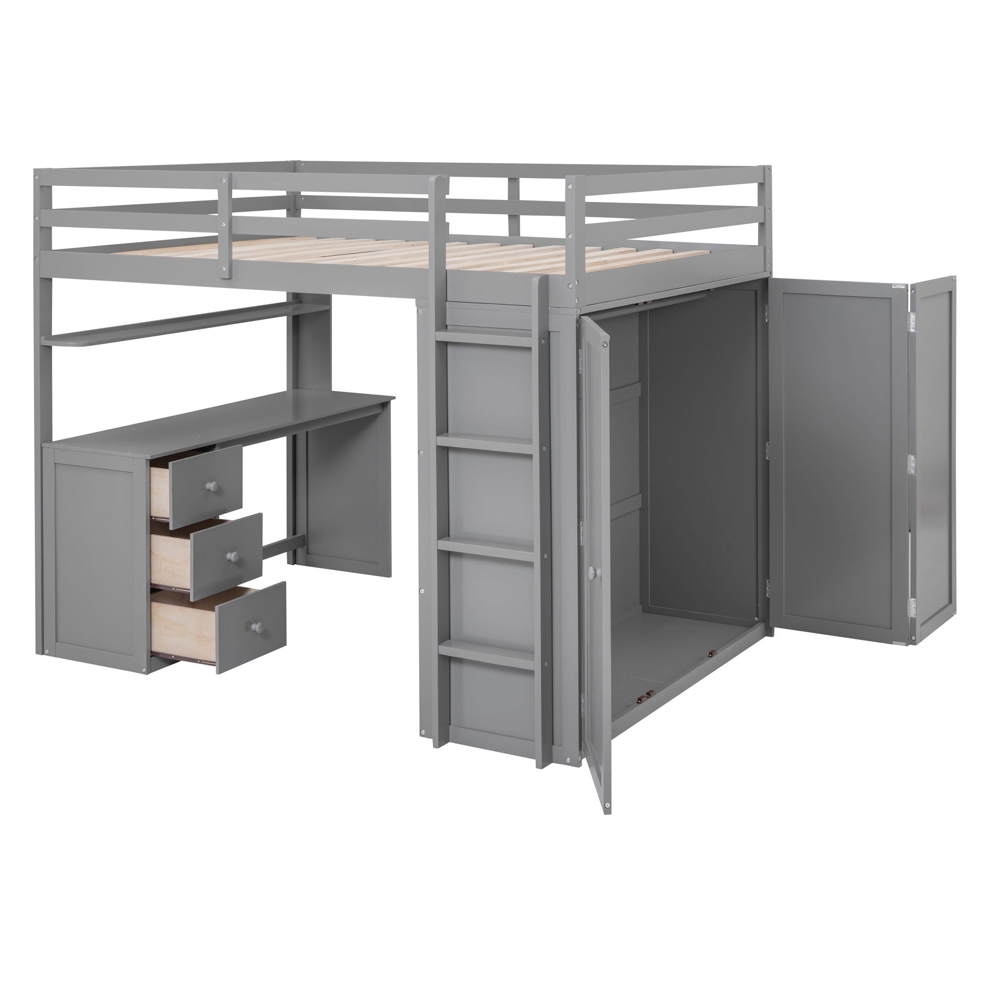 Loft Bed With Drawers, Desk, And Wardrobe