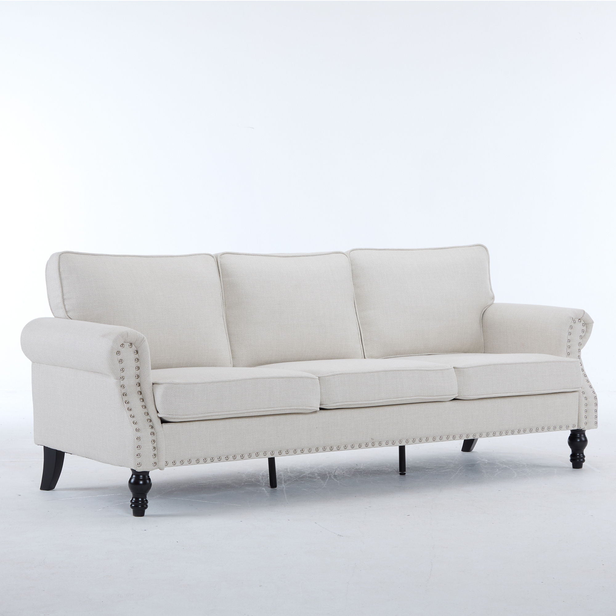 Rolled Arm Sofa With Nailhead Trim With Wooden Legs