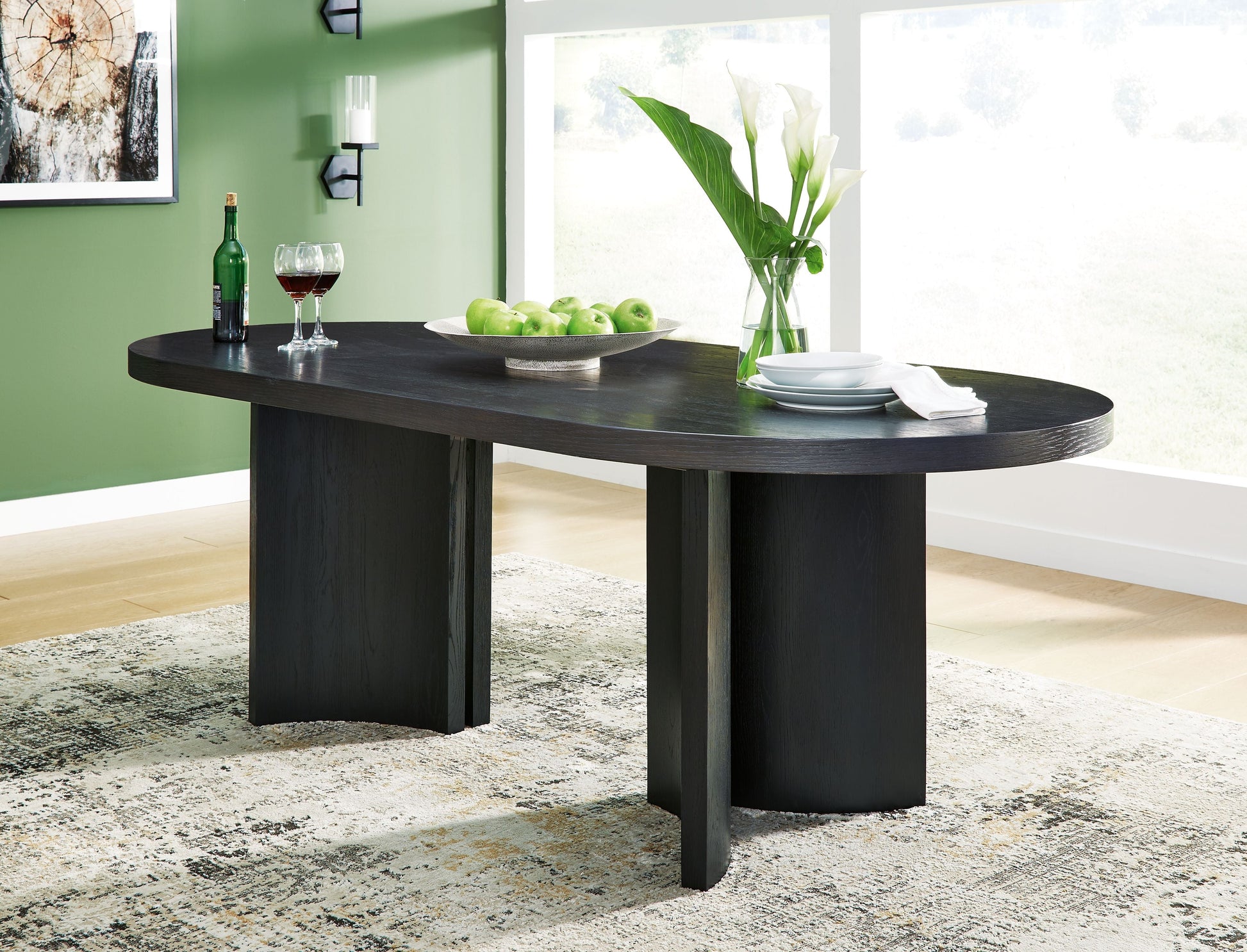 Signature Design by Ashley® Rowanbeck - Black - Oval Dining Room Table | Meri Furniture