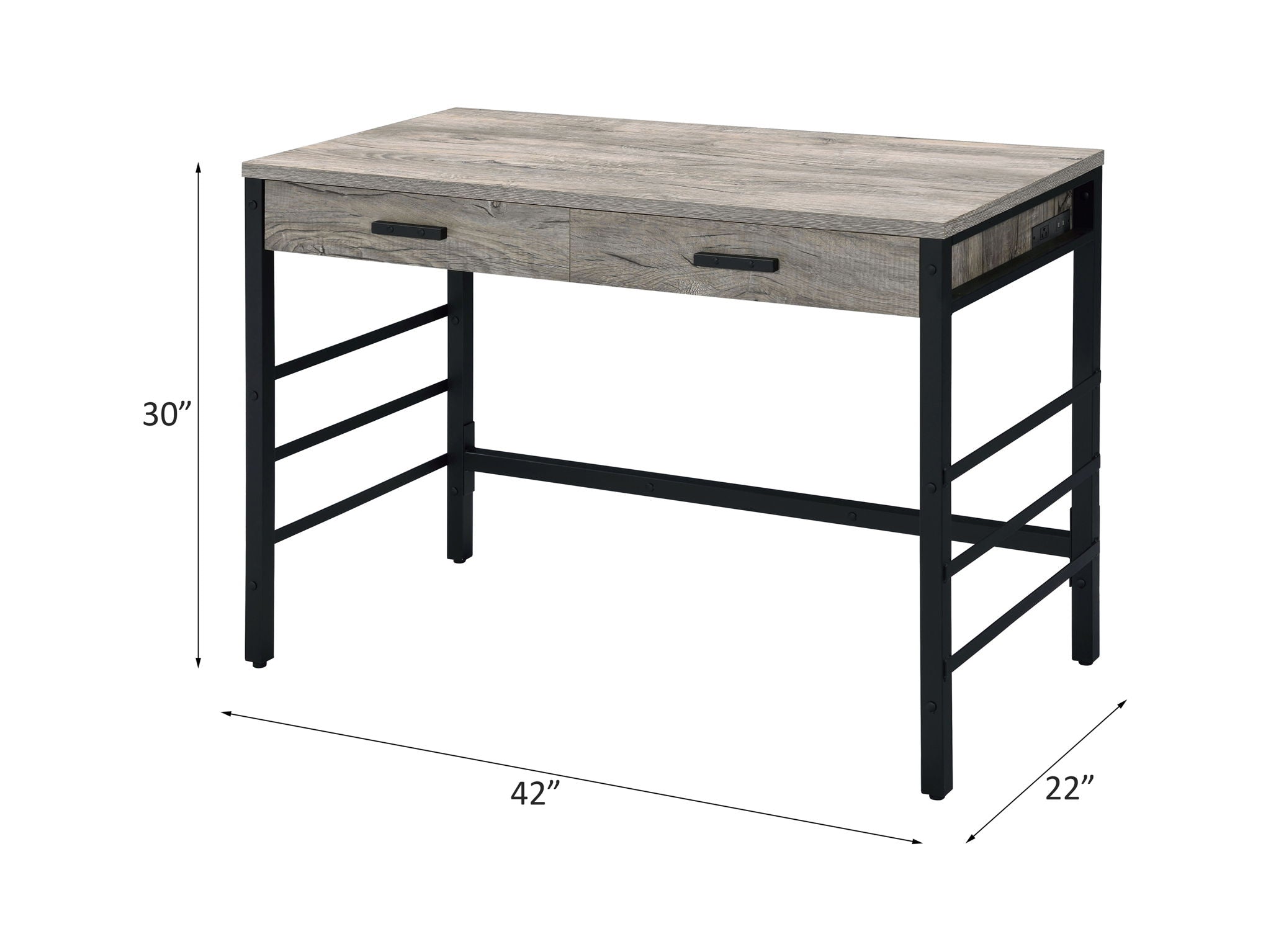 Disho - Writing Desk With USB - Light Weathered Oak & Black