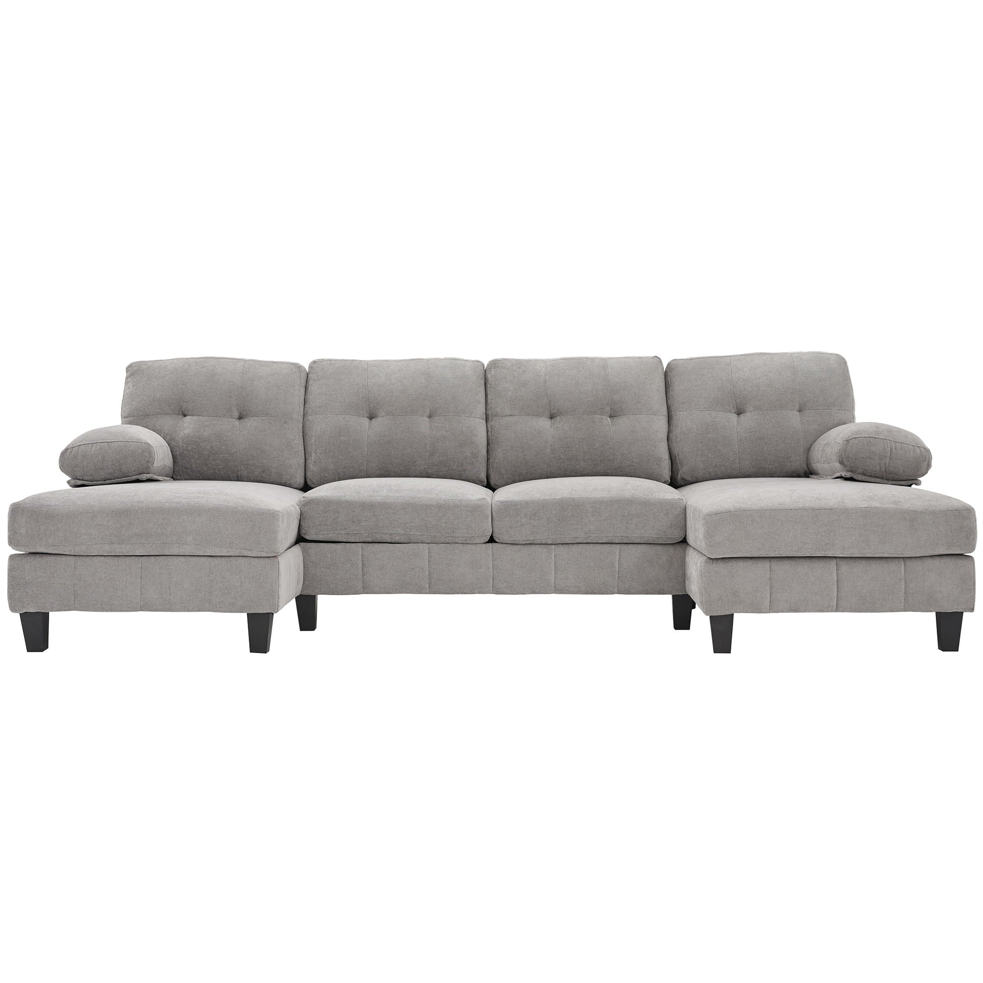 U-Shaped Sectional Sofa 103.5" Black Chenille Fabric Couch With Dual Chaise Lounges, Storage Pockets, Armrest Pillows