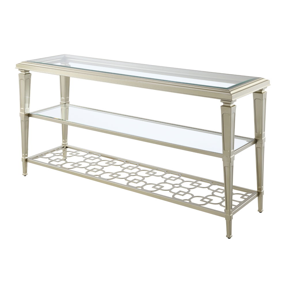 ACME Zaba - Sofa Table - Glass Top & Silver | Meri Furniture