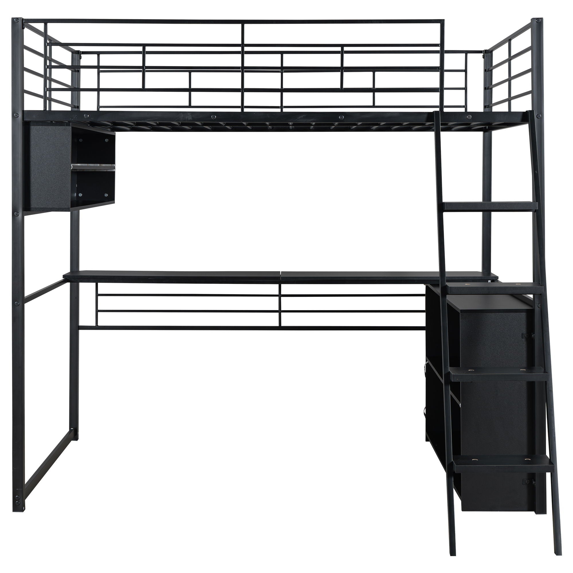 Loft Bed With LED Desk And 4 Storage Shelves