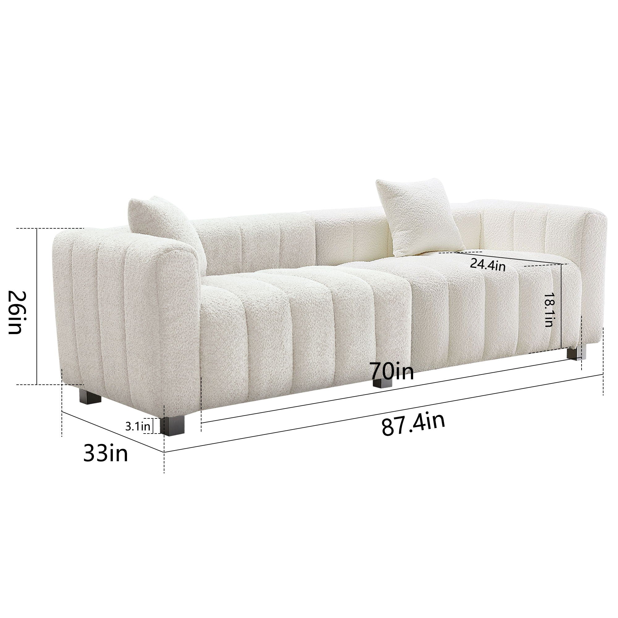 Modern 3 Seater Sofa With 2 Pillows