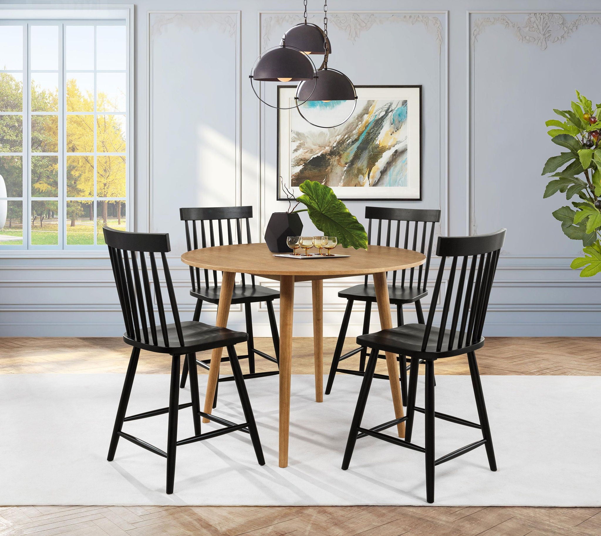 Andrews Windsor Counter Height Dining Side Chair Black (Set of 2)