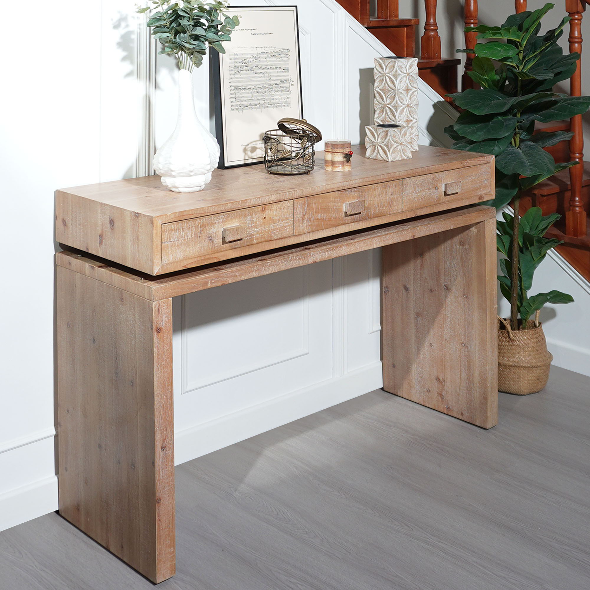 Rustic Wood Console Table With 3 Drawers Entryway Table For Hallway, Foyer, Or Office - Natural / Natural & Light Brown / Natural Wood / Natural Wood Wash / Natural / Rustic
