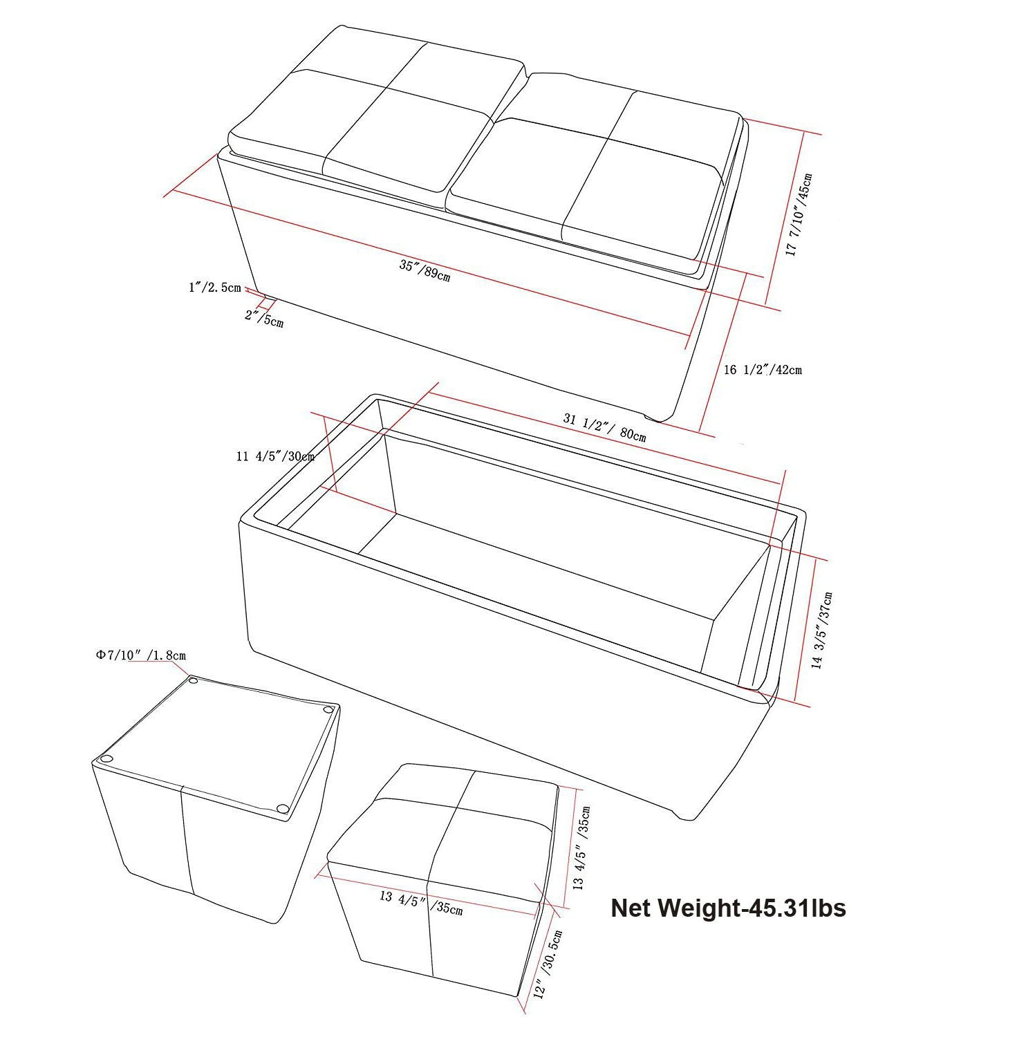 Avalon - 5 Piece Storage Ottoman, Contemporary