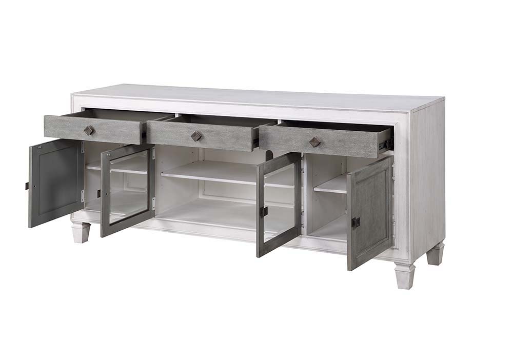 ACME Katia - TV Stand - Rustic Gray & White Finish | Meri Furniture