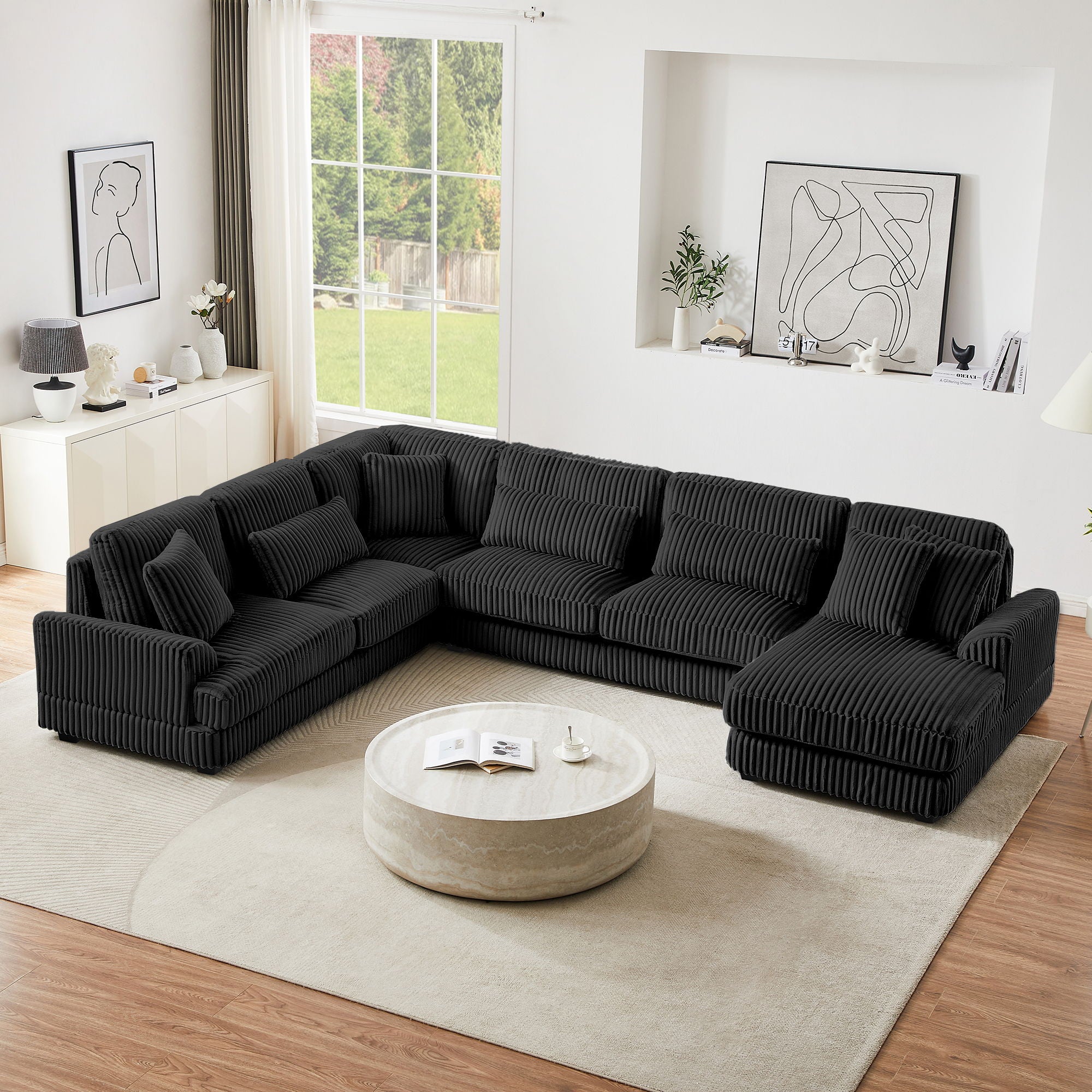 Oversized Sectional Sofa U - Shaped Sofa Couch Modern Sofa Upholstered In Soft Corduroy With A Chaise Lounge For Living Room