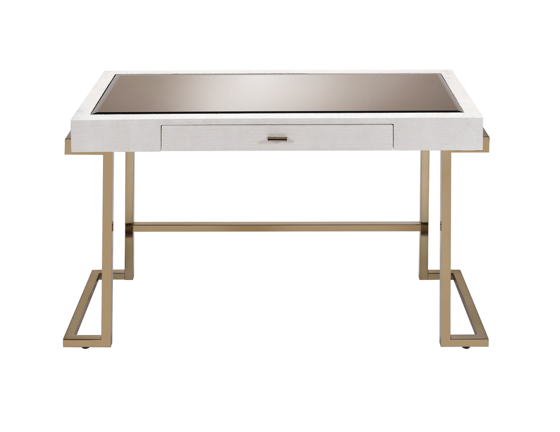 ACME Boice - Vanity Desk - White PU & Champagne Finish | Meri Furniture