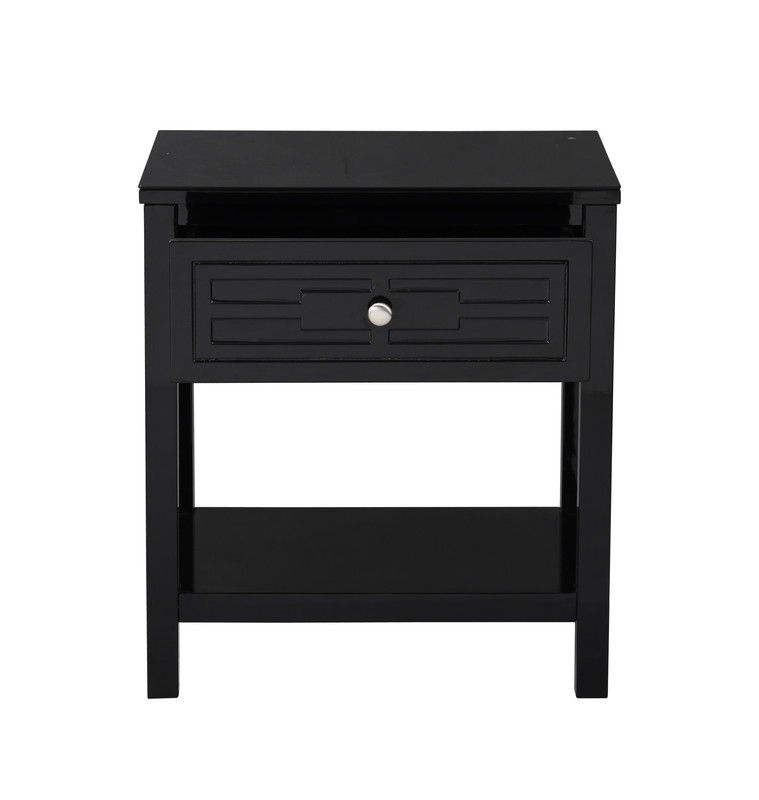 Dylan 23"W Black Wooden End Side Table Nightstand with Glass Top and Drawer