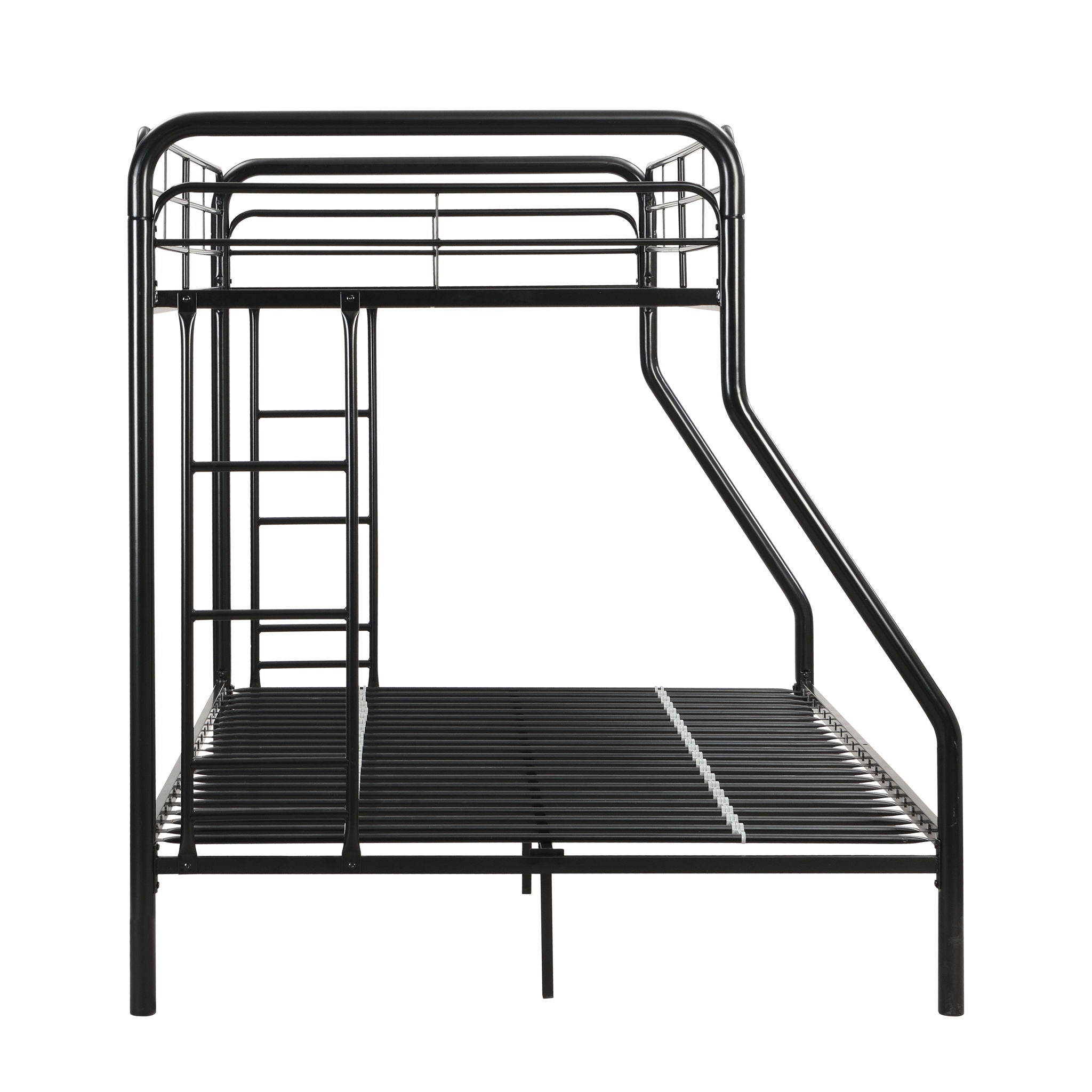 Modern Twin Over Full Metal Bunk Bed With Trundle And Dual Side Ladder And Metal Design - Black / Brown