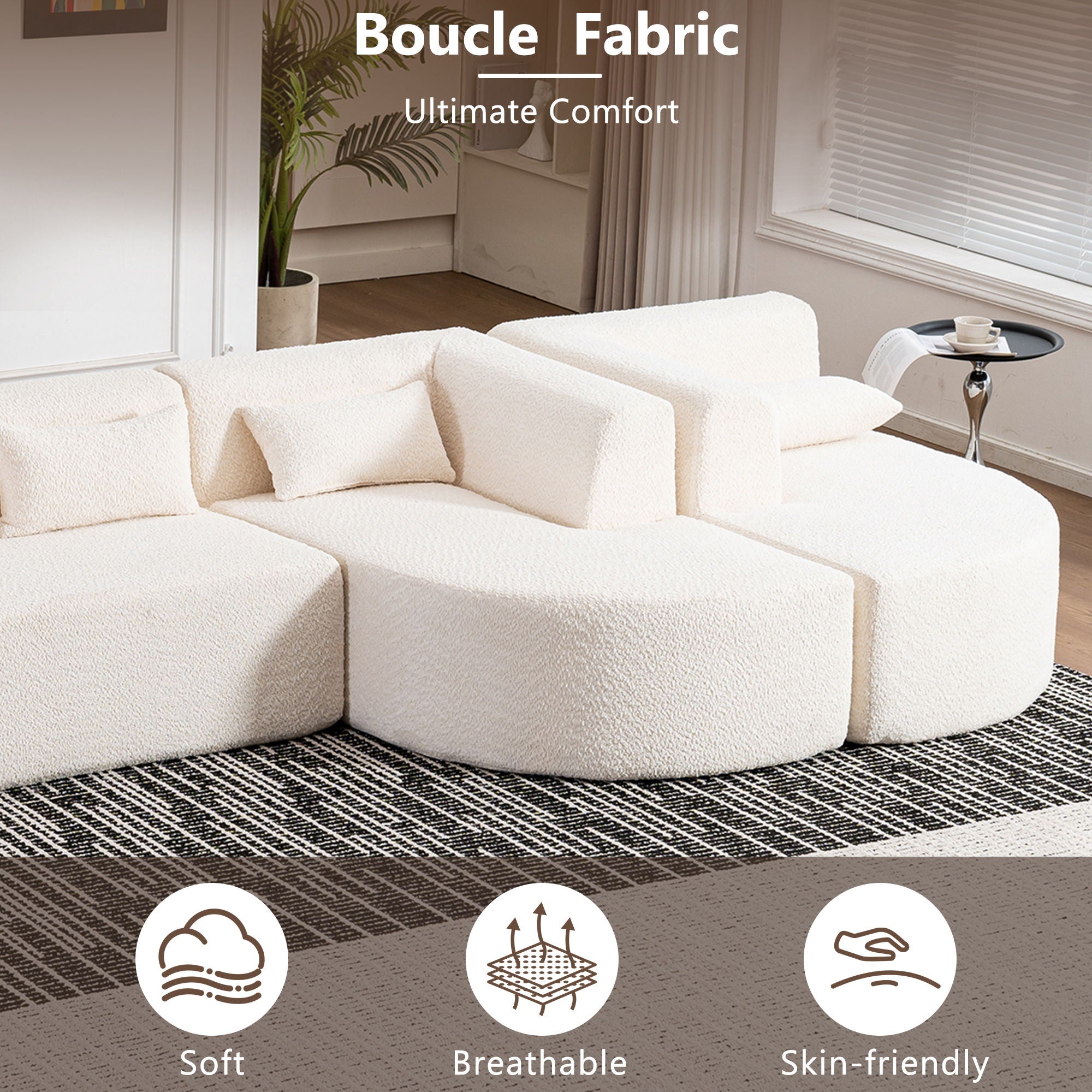 Upholstered Sofa Free Combined Sofa Couch With 2 Chaise Lounge And Five Back Pillows For Living Room