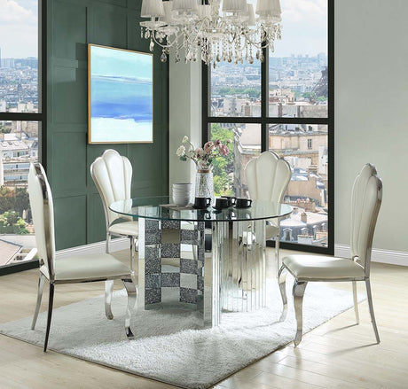 ACME Noralie - Dining Table - Mirrored - 30" | Meri Furniture
