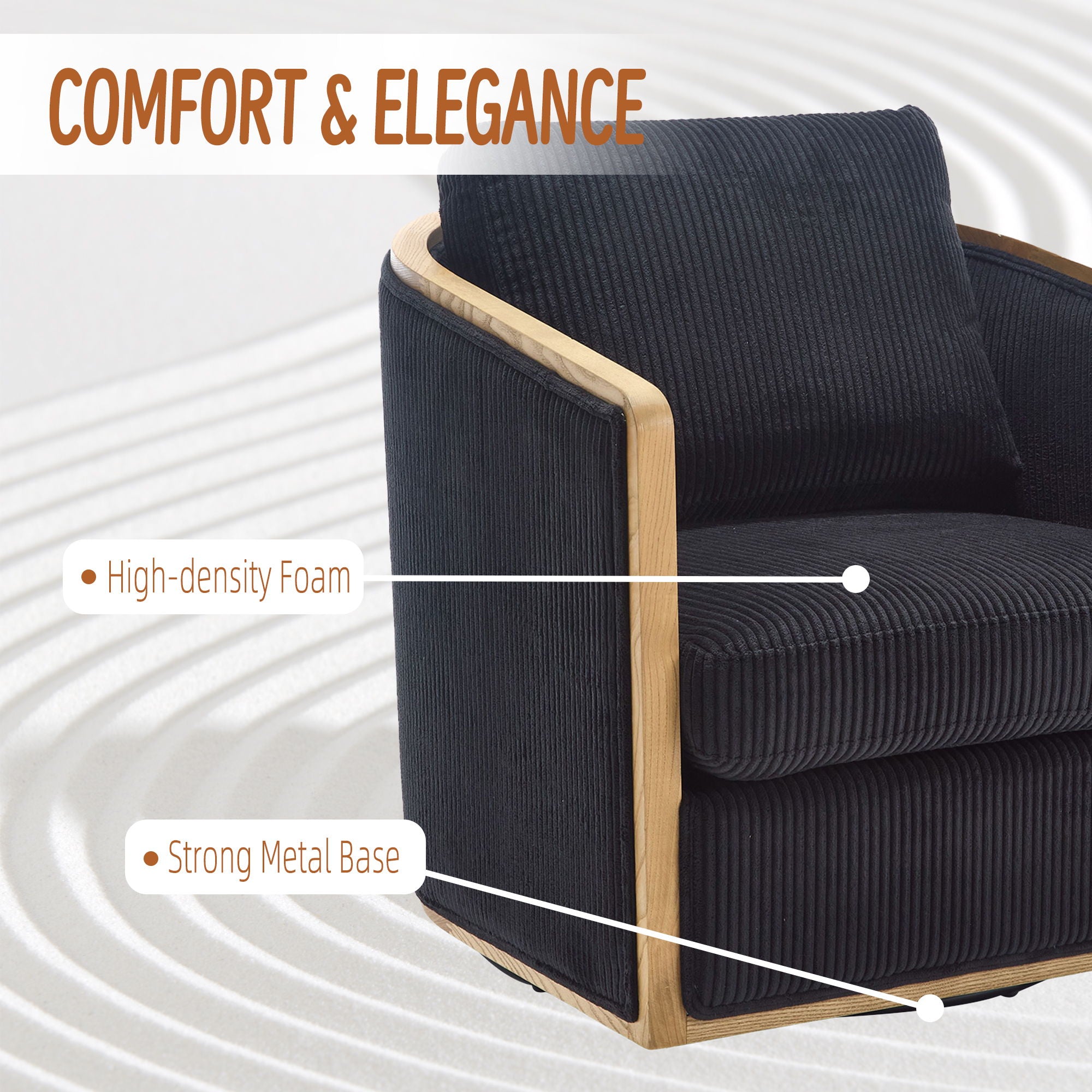 Corduroy Barrel Chair, 360 Degree Swivel