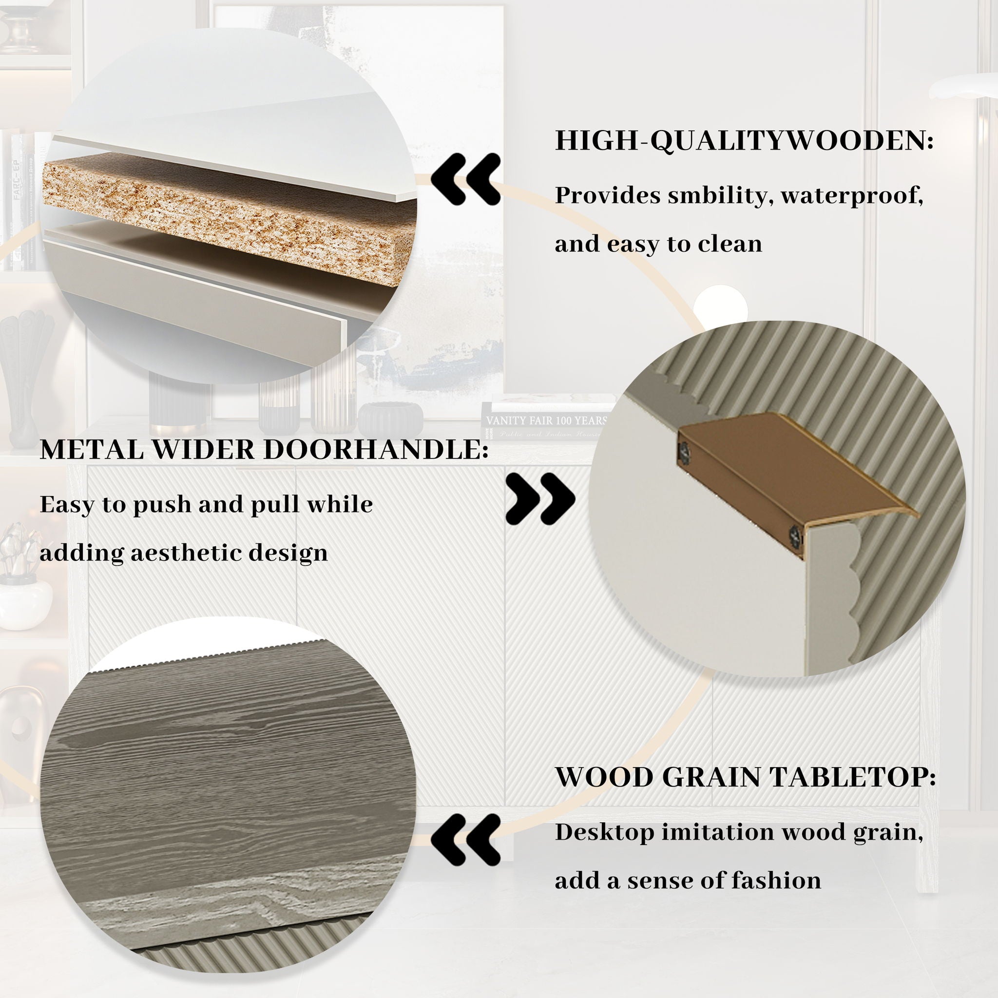 Buffet Cabinet With 4 Doors, Storage Sideboard For Living Room, Dining Room - Champagne