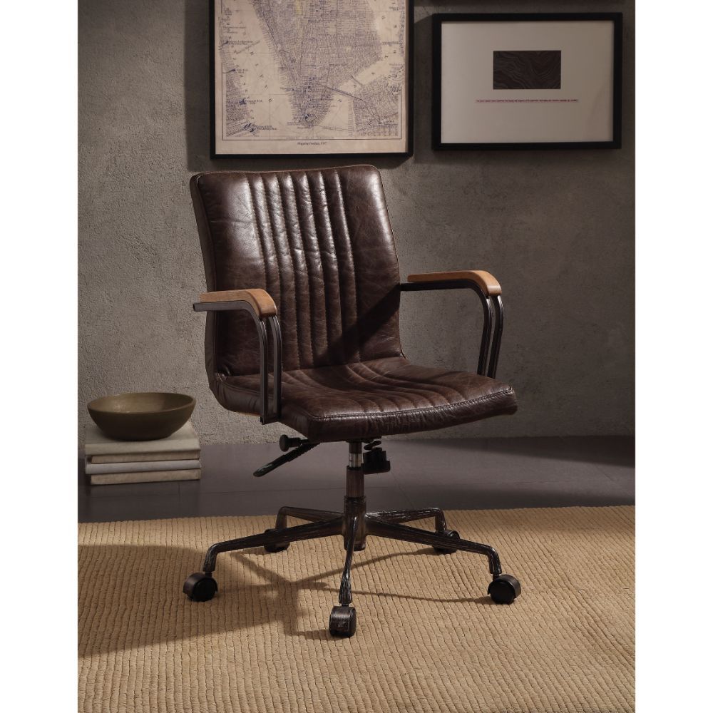 ACME Joslin - Executive Office Chair - Distress Chocolate Top Grain Leather | Meri Furniture