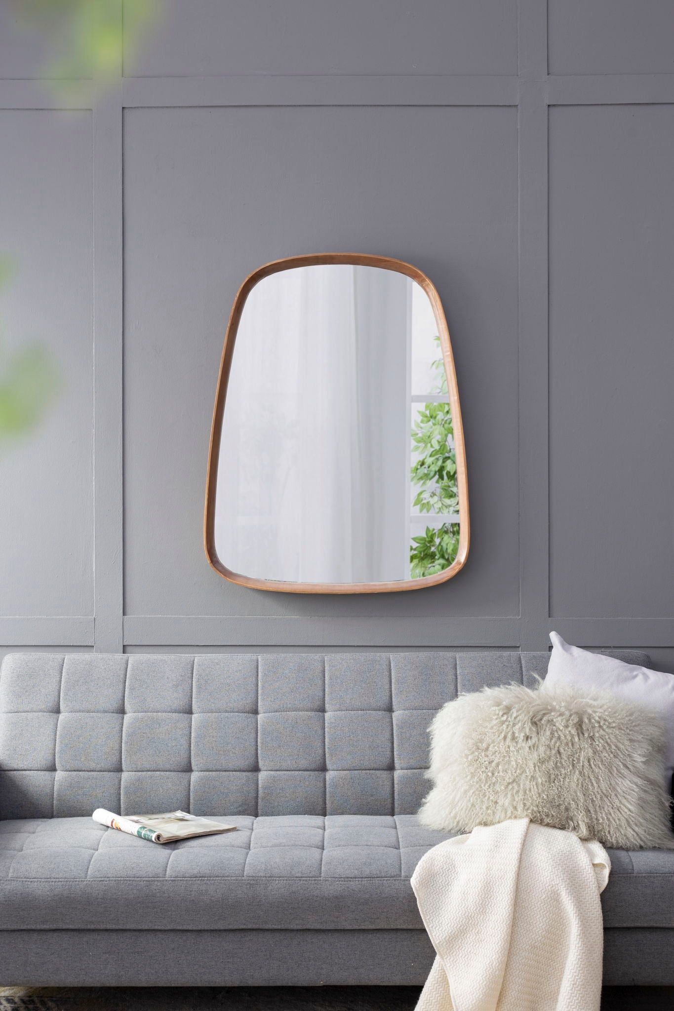Irrgeular Mirror With Wood Frame, Wall Mirror For Living Room Bathroom Entryway - Brown