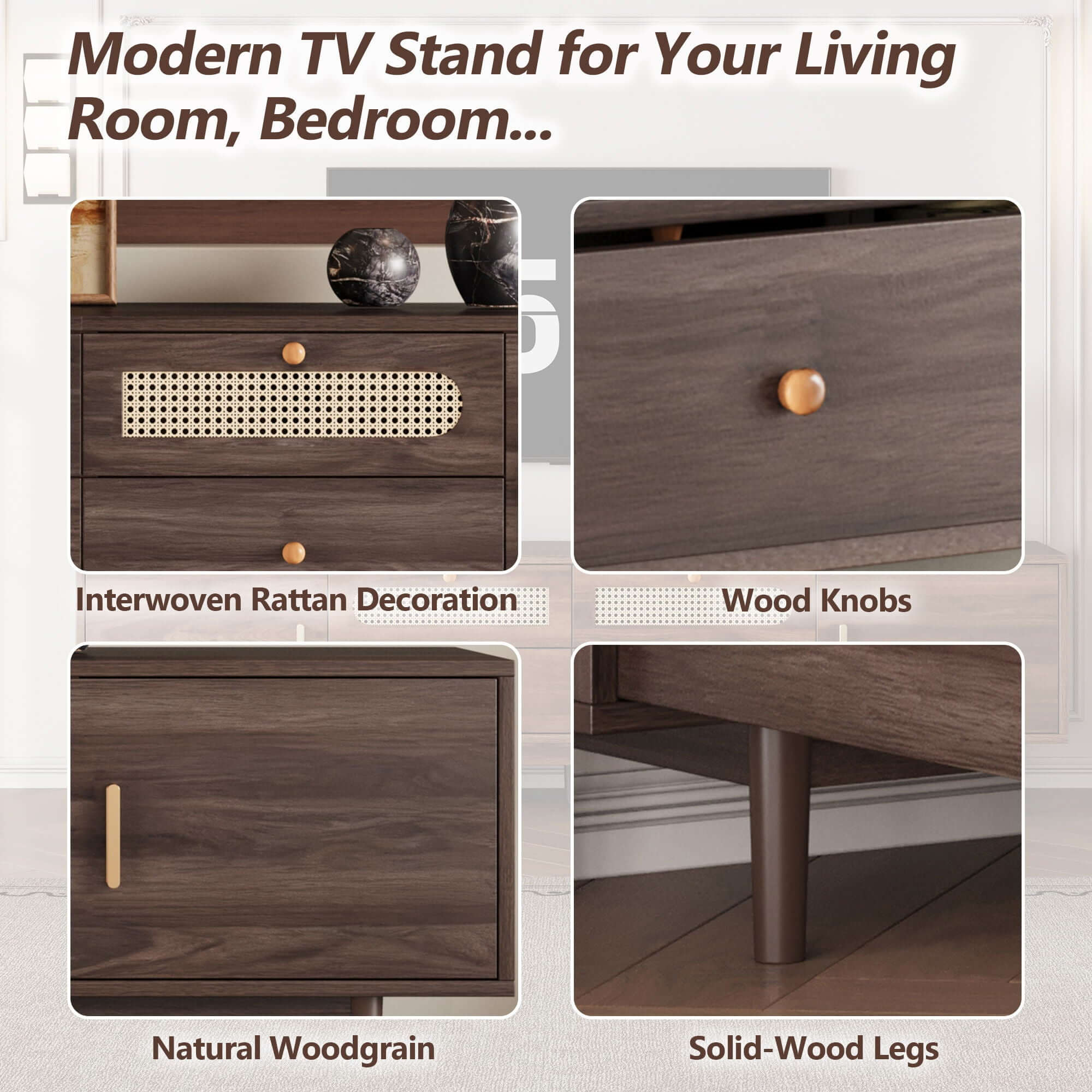 TV Stand With Drawers, Accent Entertainment Center For Living Room - Dark Brown