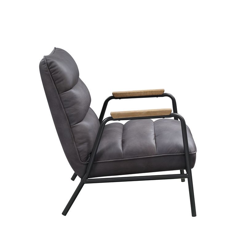 Nignu - Accent Chair - Gray Top Grain Leather & Matt Iron