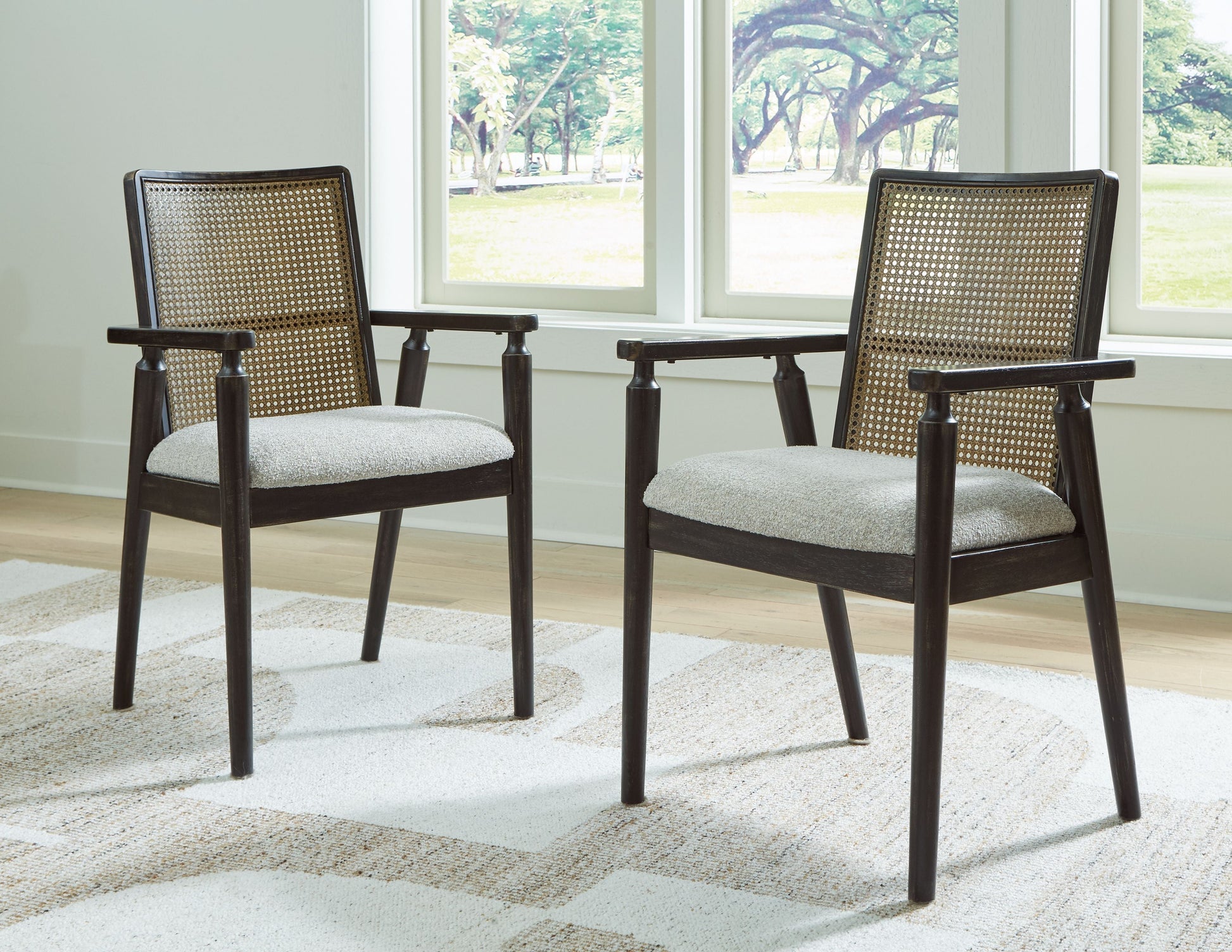 Signature Design by Ashley® Galliden - Black - Dining Upholstered Arm Chair (Set of 2) | Meri Furniture
